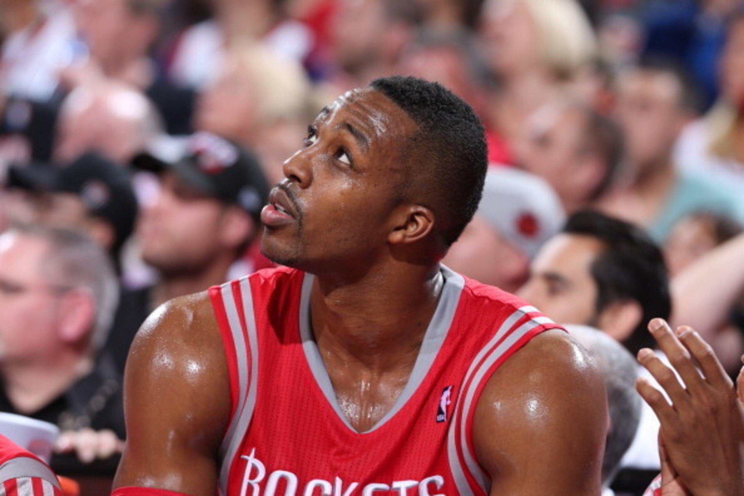 PORTLAND, OR - MAY 2: A close up shot of Dwight Howard #12 of the Houston Rockets in Game Six of the Western Conference Quarterfinals against the Portland Trail Blazers during the 2014 NBA Playoffs on May 2, 2014 at the Moda Center in Portland, Oregon. N PORTLAND, OR - MAY 2: A close up shot of Dwight Howard #12 of the Houston Rockets in Game Six of the Western Conference Quarterfinals against the Portland Trail Blazers during the 2014 NBA Playoffs on May 2, 2014 at the Moda Center in Portland, Oregon. N