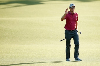 AUGUSTA, GA - APRIL 11:  Justin Rose of England walks to the 18th green during the third round of the 2015 Masters Tournament at Augusta National Golf Club on April 11, 2015 in Augusta, Georgia.  (Photo by Ezra Shaw/Getty Images)