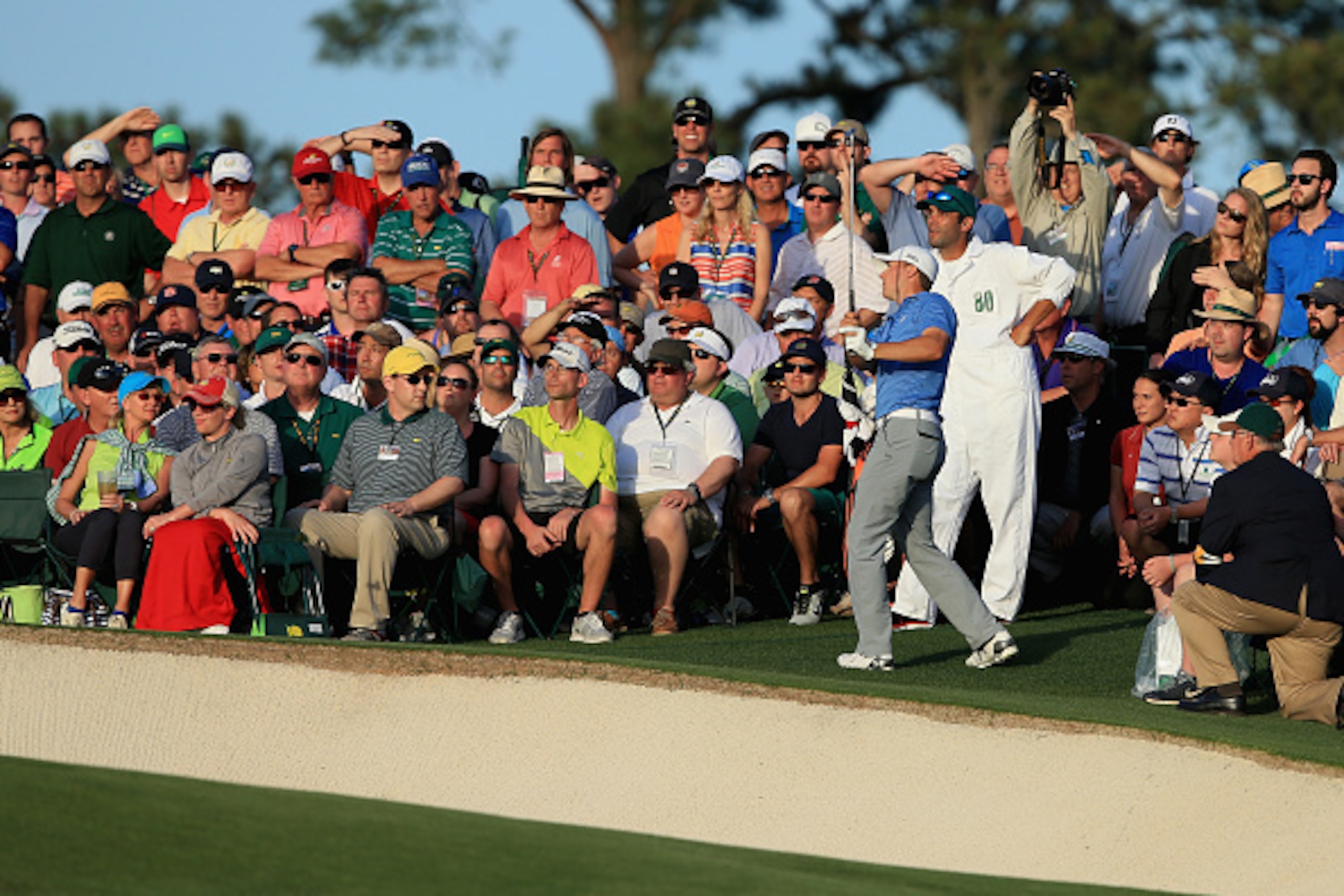 AUGUSTA, GA - APRIL 11:  Jordan Spieth of the United States hits a pitch shot on the 18th hole during the third round of the 2015 Masters Tournament at Augusta National Golf Club on April 11, 2015 in Augusta, Georgia.  (Photo by David Cannon/Getty Images)