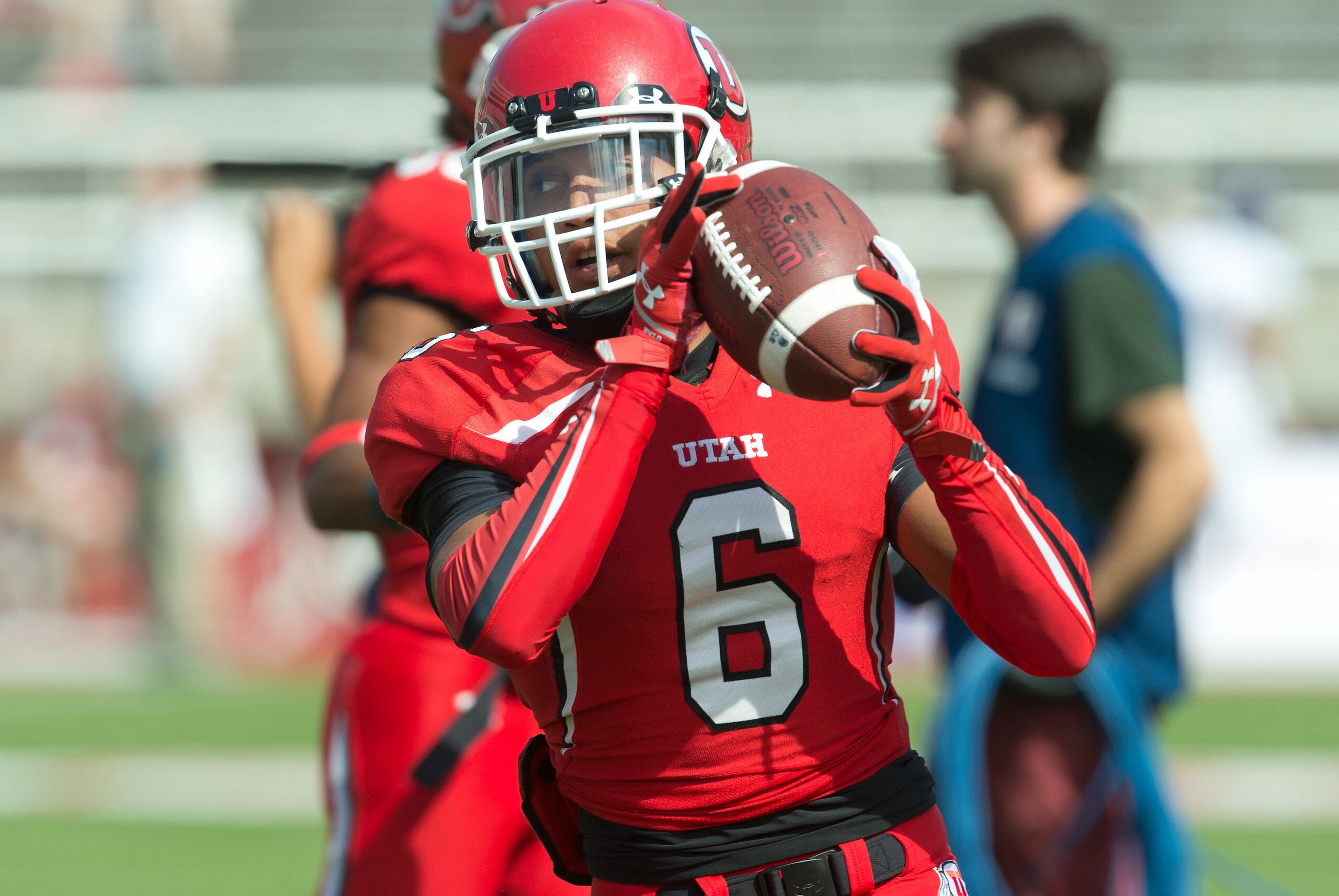 Sep 7, 2013; Salt Lake City, UT, USA; Utah Utes wide receiver Dres Anderson (6) warms up prior to a game against the Weber State Wildcats at Rice-Eccles Stadium. Utah won 70-7. Mandatory Credit: Russ Isabella-USA TODAY Sports