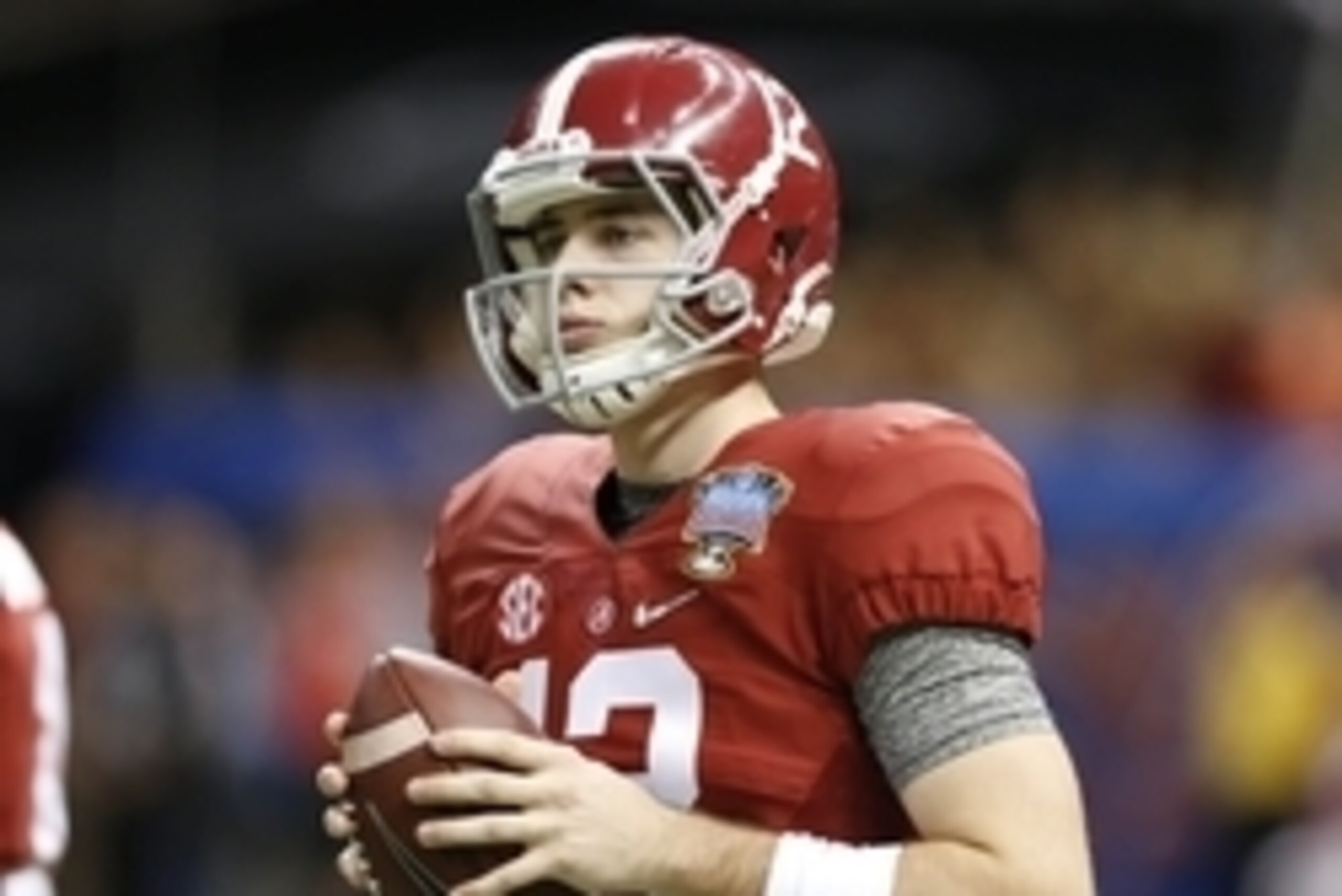Jan 1, 2015; New Orleans, LA, USA; Alabama Crimson Tide quarterback David Cornwell (12) during warm-ups prior to the 2015 Sugar Bowl against the Ohio State Buckeyes at Mercedes-Benz Superdome. Mandatory Credit: Matthew Emmons-USA TODAY Sports