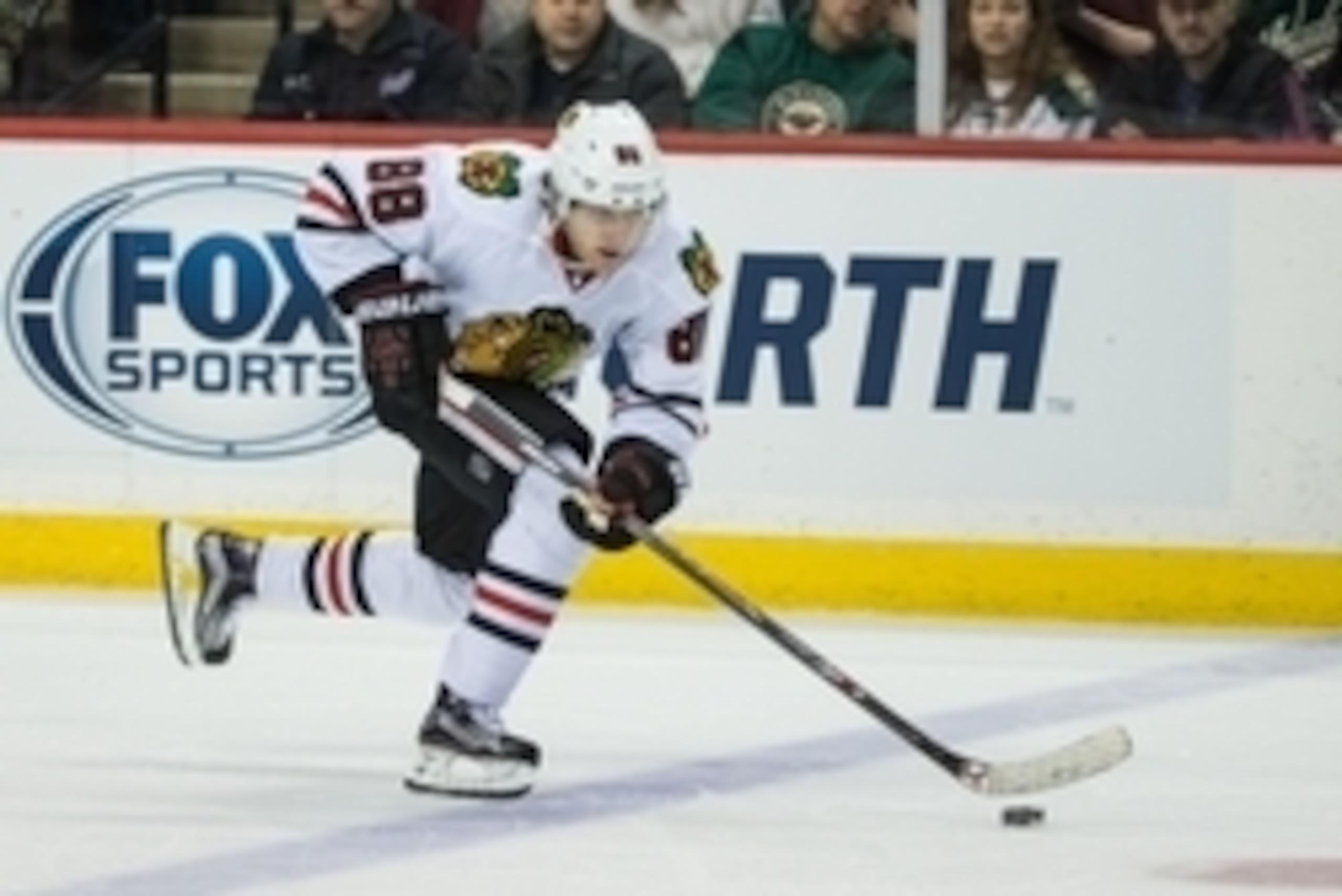 Feb 3, 2015; Saint Paul, MN, USA; Chicago Blackhawks forward Patrick Kane (88) against the Minnesota Wild at Xcel Energy Center. The Wild defeated the Blackhawks 3-0. Mandatory Credit: Brace Hemmelgarn-USA TODAY Sports Feb 3, 2015; Saint Paul, MN, USA; Chicago Blackhawks forward Patrick Kane (88) against the Minnesota Wild at Xcel Energy Center. The Wild defeated the Blackhawks 3-0. Mandatory Credit: Brace Hemmelgarn-USA TODAY Sports