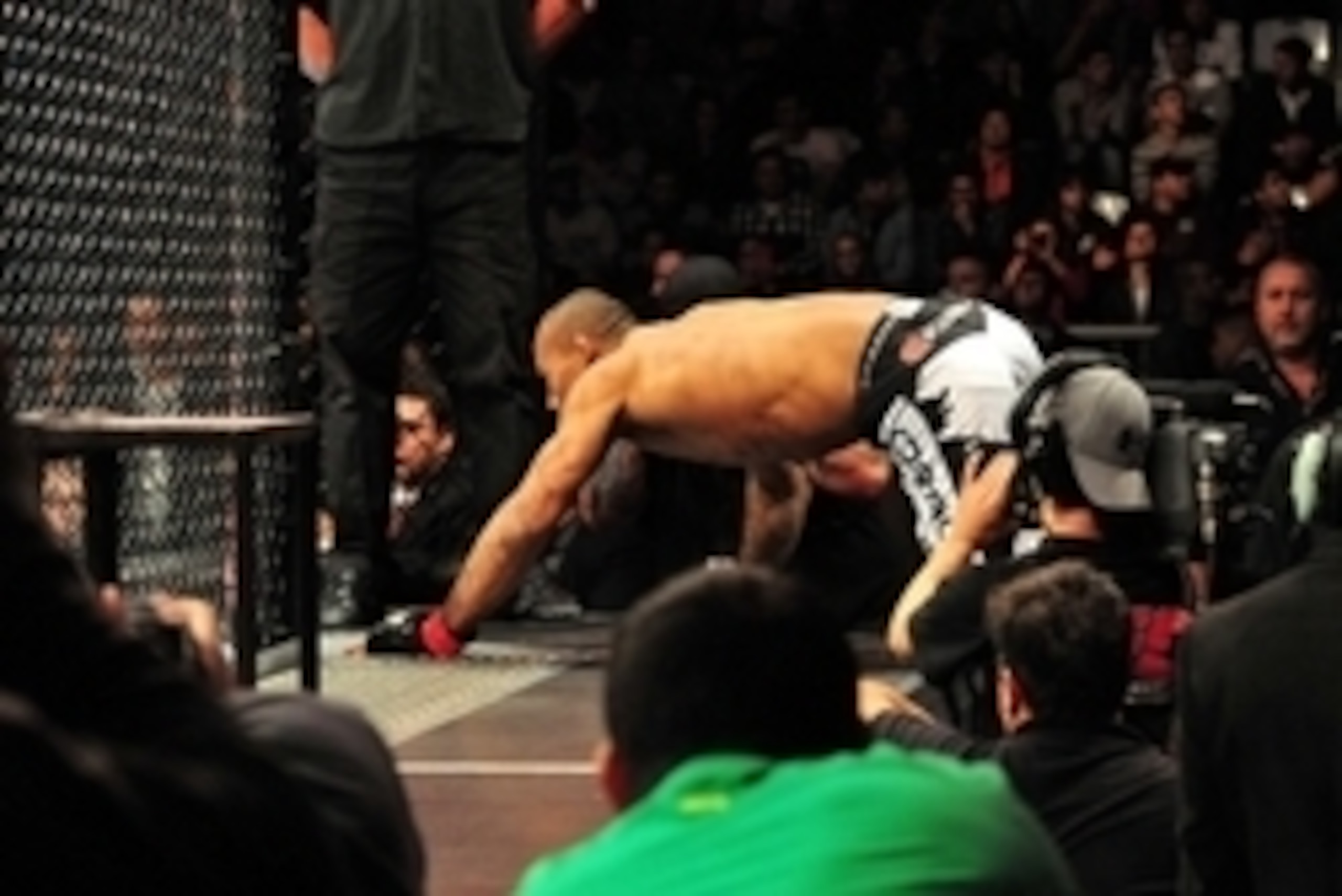 May 18, 2013; Jaragua do Sul, BRAZIL; Jacare Souza crawls towards the cage before his fight against Chris Camozzi  (not pictured) during UFC on FX 8 at Arena Jaragua. Mandatory Credit: Jason da Silva-USA TODAY Sports