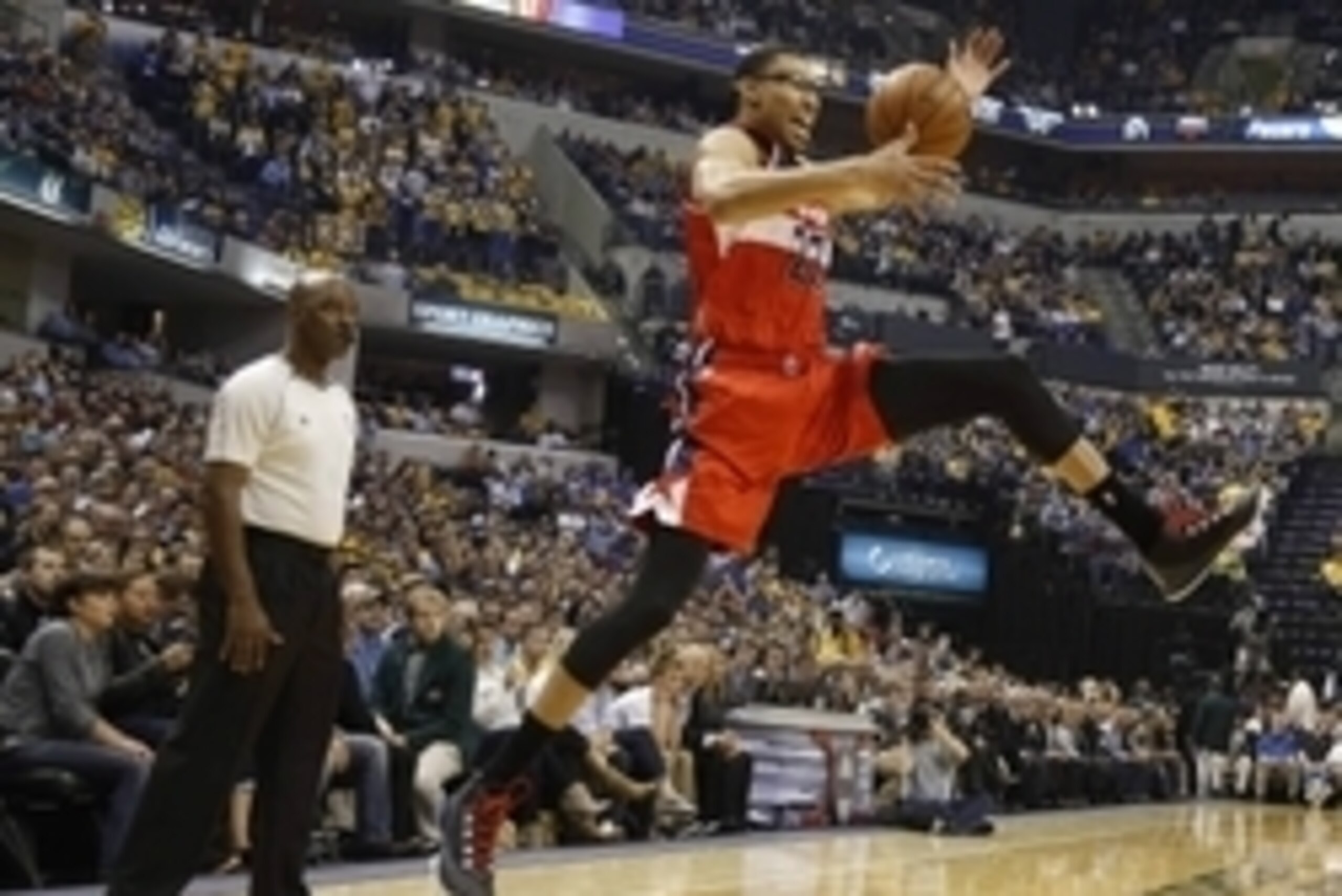 Apr 14, 2015; Indianapolis, IN, USA; Washington Wizards forward Otto Porter (22) tries to control the ball as he goes up for a shot against the Indiana Pacers at Bankers Life Fieldhouse. Mandatory Credit: Brian Spurlock-USA TODAY Sports