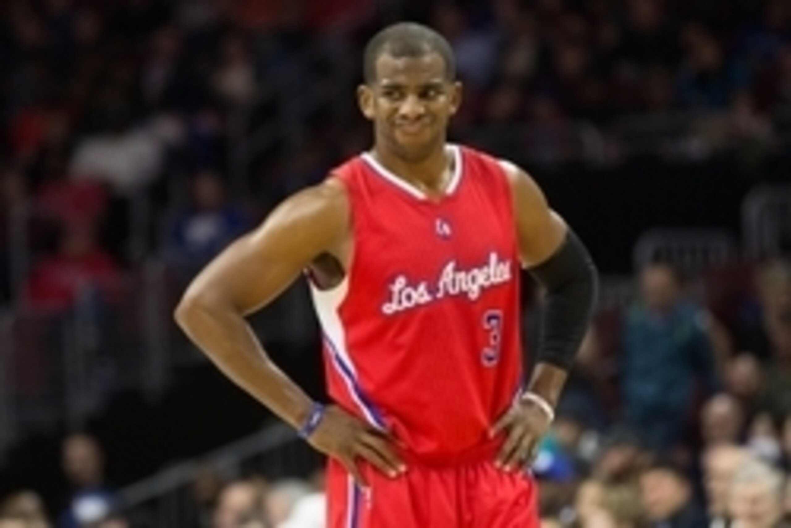 Mar 27, 2015; Philadelphia, PA, USA; Los Angeles Clippers guard Chris Paul (3) reacts to a play against the Philadelphia 76ers during the second half at Wells Fargo Center. The Clippers won 119-98. Mandatory Credit: Bill Streicher-USA TODAY Sports Mar 27, 2015; Philadelphia, PA, USA; Los Angeles Clippers guard Chris Paul (3) reacts to a play against the Philadelphia 76ers during the second half at Wells Fargo Center. The Clippers won 119-98. Mandatory Credit: Bill Streicher-USA TODAY Sports