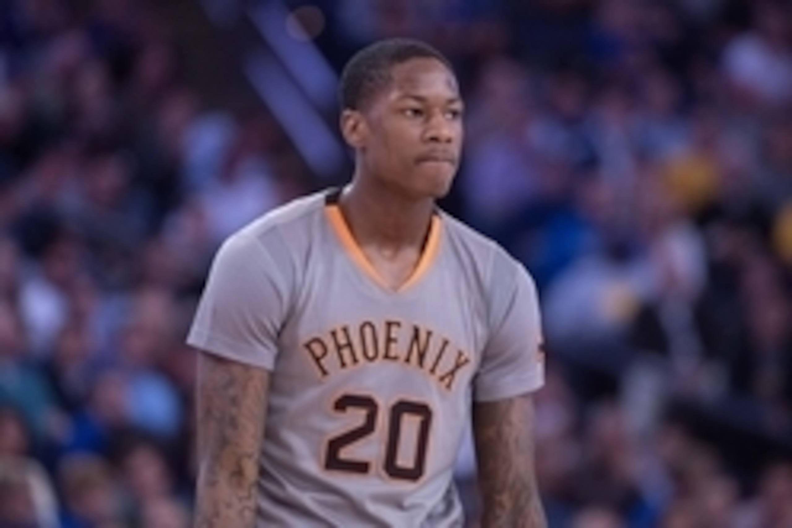 April 2, 2015; Oakland, CA, USA; Phoenix Suns guard Archie Goodwin (20) looks on during the fourth quarter against the Golden State Warriors at Oracle Arena. The Warriors defeated the Suns 107-106. Mandatory Credit: Kyle Terada-USA TODAY Sports April 2, 2015; Oakland, CA, USA; Phoenix Suns guard Archie Goodwin (20) looks on during the fourth quarter against the Golden State Warriors at Oracle Arena. The Warriors defeated the Suns 107-106. Mandatory Credit: Kyle Terada-USA TODAY Sports