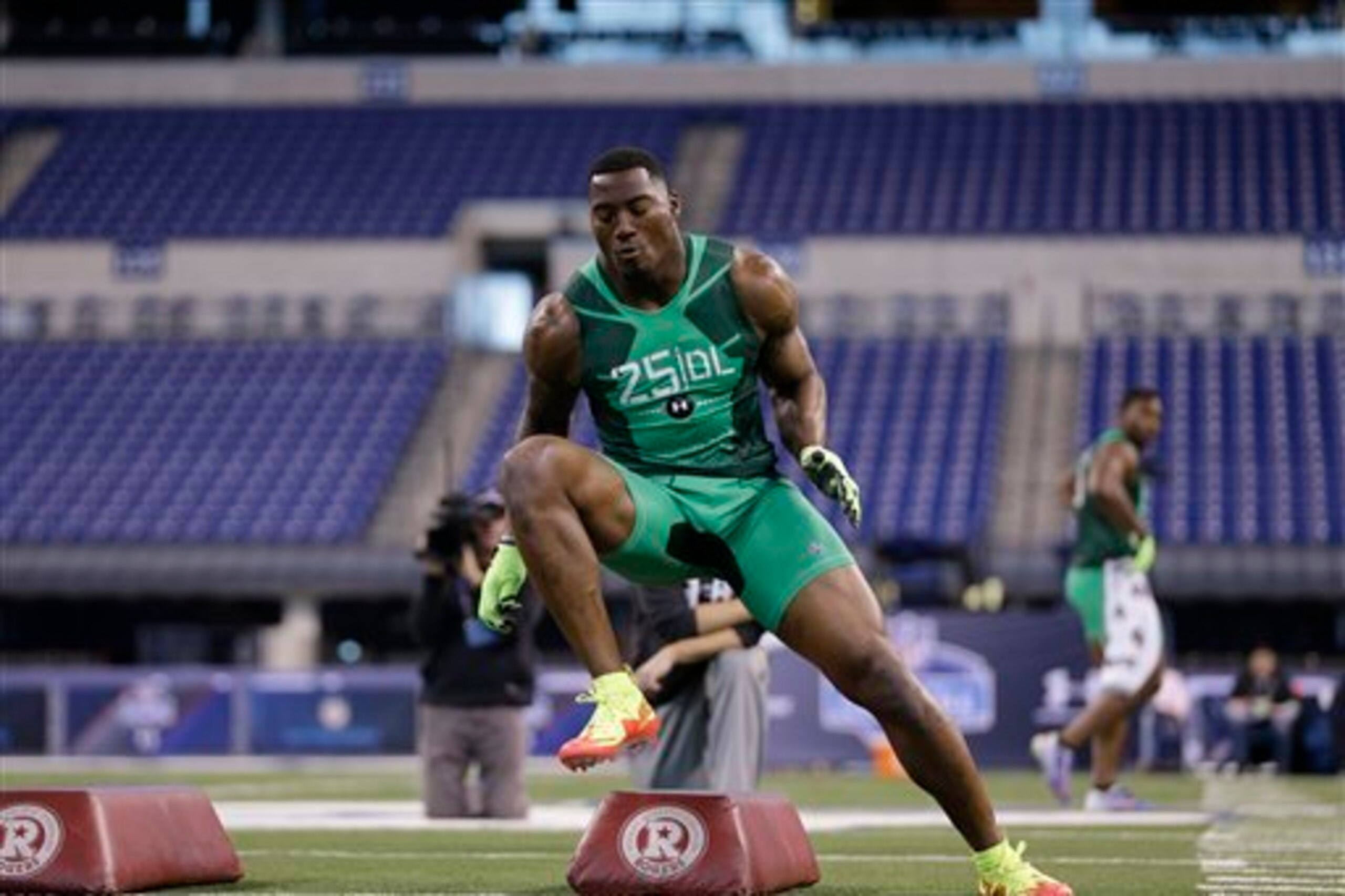 Harold's noted athleticism was on display in February at the scouting combine. Harold's noted athleticism was on display in February at the scouting combine.