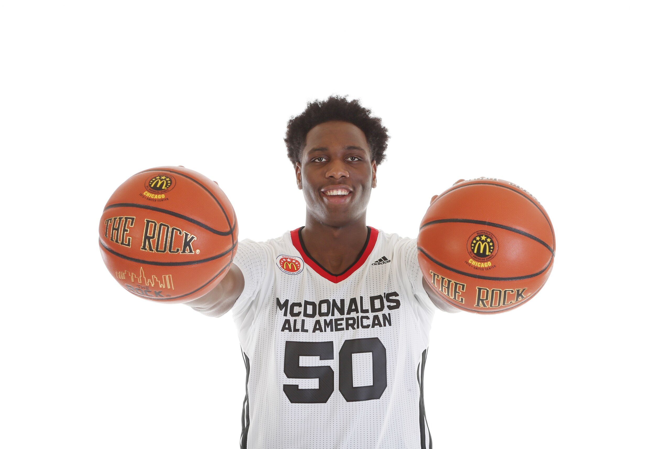 Mar 28, 2015; Chicago, IL, USA; McDonalds High School All American athlete Caleb Swanigan (50) poses for pictures during portrait day at the Westin Hotel. Mandatory Credit: Brian Spurlock-USA TODAY Sports
