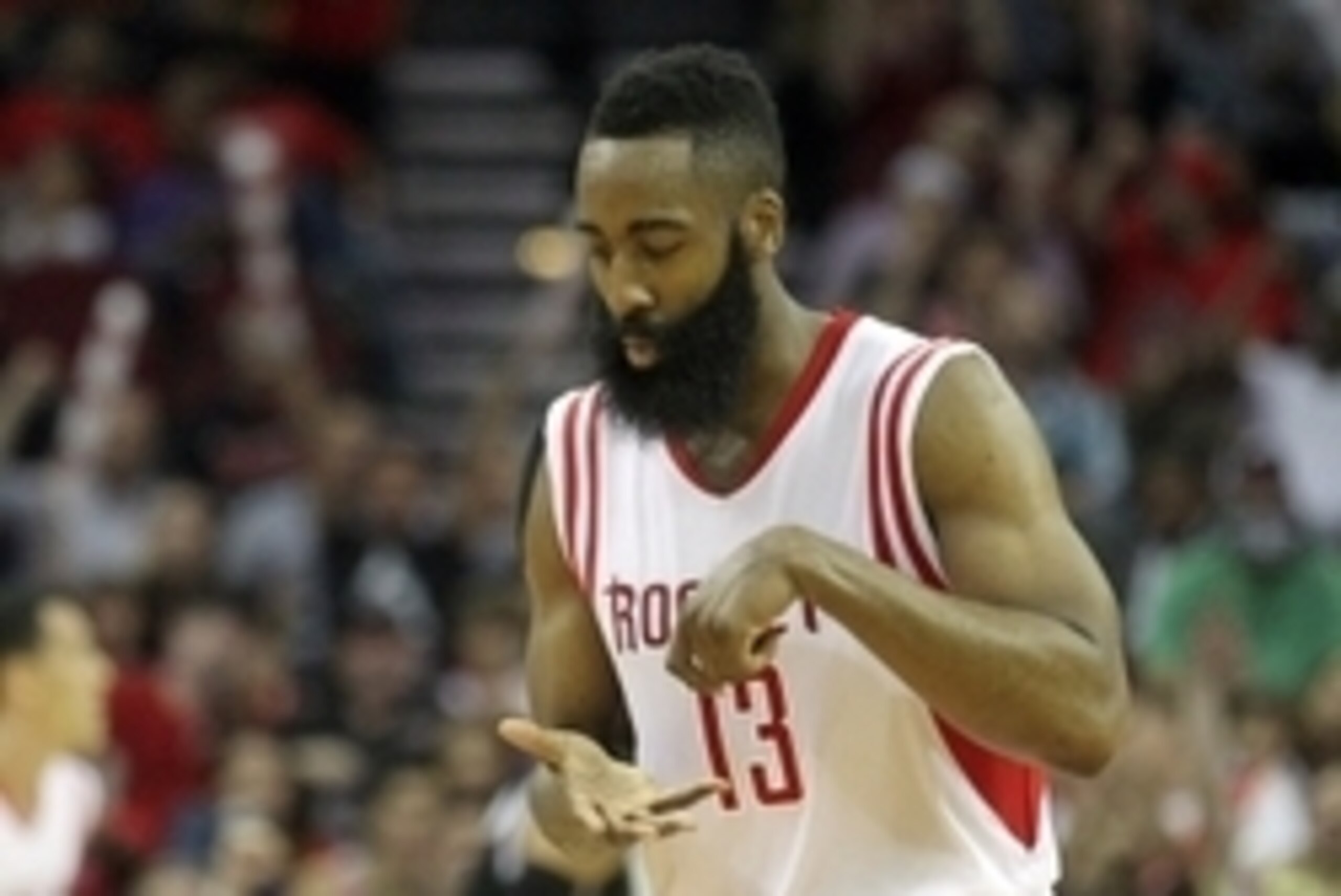 Apr 1, 2015; Houston, TX, USA; Houston Rockets guard James Harden (13) reacts after making a three point basket against the Sacramento Kings in the second half at Toyota Center. Rockets won 115 to 111. Mandatory Credit: Thomas B. Shea-USA TODAY Sports Apr 1, 2015; Houston, TX, USA; Houston Rockets guard James Harden (13) reacts after making a three point basket against the Sacramento Kings in the second half at Toyota Center. Rockets won 115 to 111. Mandatory Credit: Thomas B. Shea-USA TODAY Sports