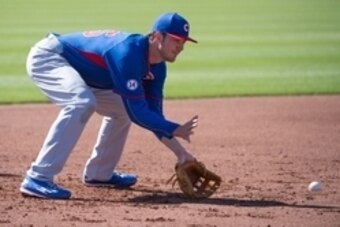 February 25, 2015; Mesa, AZ, USA; Chicago Cubs infielder Kris Bryant (76) fields ground balls during a spring training workout at Sloan Park. Mandatory Credit: Kyle Terada-USA TODAY Sports