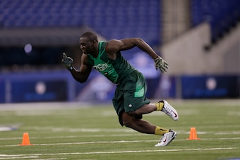 Zack Hodges works out at the NFL combine in Indianapolis.