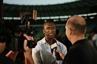 Seedorf answering questions at the Maracana after Atletico Madrid's Champions League stalemate with Real Madrid