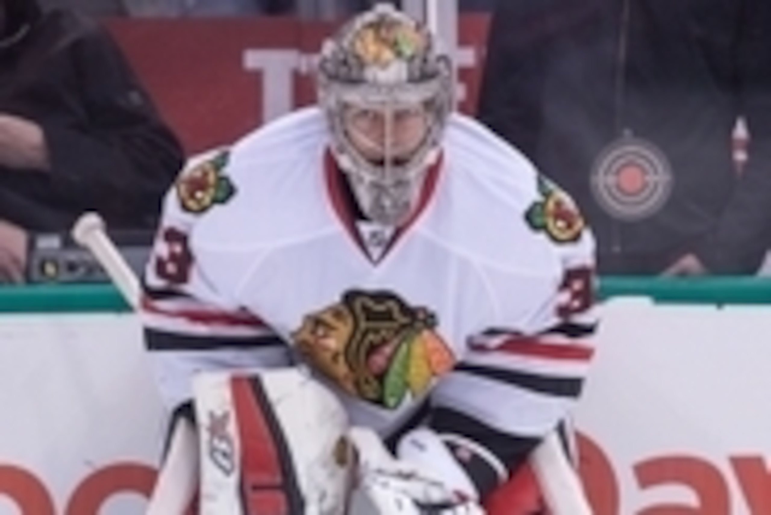 Mar 21, 2015; Dallas, TX, USA; Chicago Blackhawks goalie Scott Darling (33) skates in warm-ups prior to the game against the Dallas Stars at the American Airlines Center. The Stars shut out the Blackhawks 4-0. Mandatory Credit: Jerome Miron-USA TODAY Spor Mar 21, 2015; Dallas, TX, USA; Chicago Blackhawks goalie Scott Darling (33) skates in warm-ups prior to the game against the Dallas Stars at the American Airlines Center. The Stars shut out the Blackhawks 4-0. Mandatory Credit: Jerome Miron-USA TODAY Spor