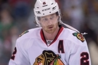 Mar 21, 2015; Dallas, TX, USA; Chicago Blackhawks defenseman Duncan Keith (2) skates in warm-ups prior to the game against the Dallas Stars at the American Airlines Center. The Stars shut out the Blackhawks 4-0. Mandatory Credit: Jerome Miron-USA TODAY Sp