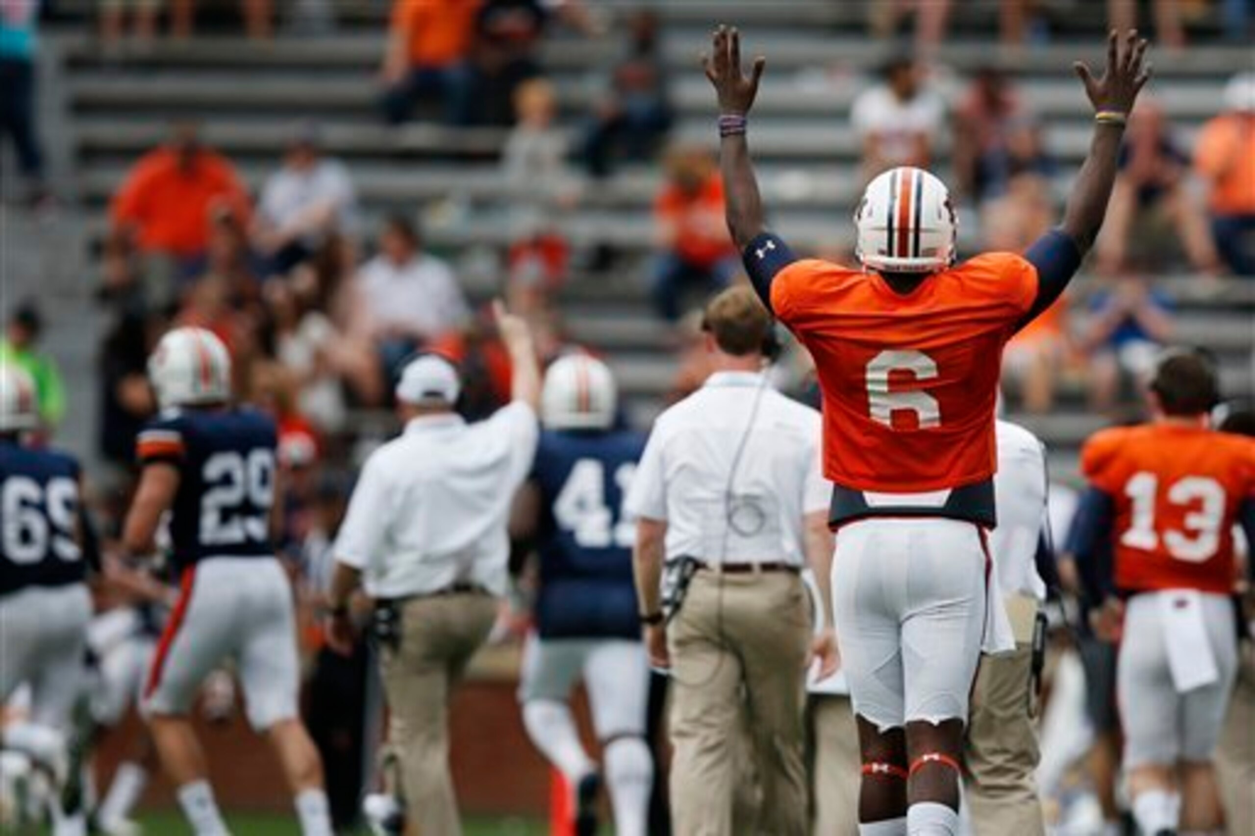 Jeremy Johnson celebrates a big Auburn play Saturday afternoon.