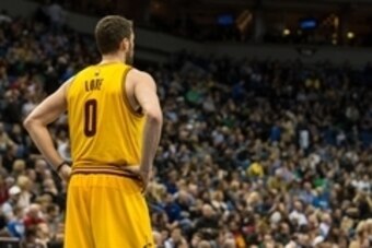 Jan 31, 2015; Minneapolis, MN, USA; Cleveland Cavaliers forward Kevin Love (0) looks on against the Minnesota Timberwolves at Target Center. The Cavaliers defeated the Timberwolves 106-90. Mandatory Credit: Brace Hemmelgarn-USA TODAY Sports