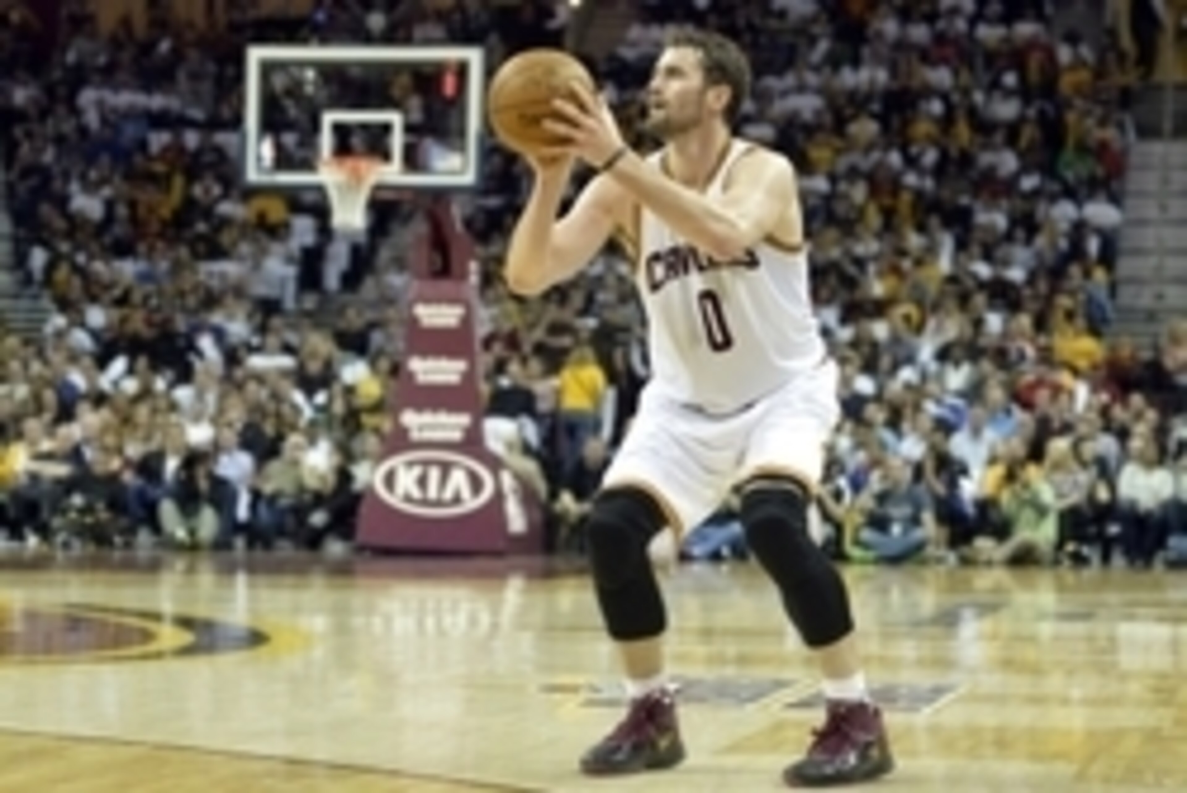 Apr 15, 2015; Cleveland, OH, USA; Cleveland Cavaliers forward Kevin Love (0) shoots in the second quarter against the Washington Wizards at Quicken Loans Arena. Mandatory Credit: David Richard-USA TODAY Sports Apr 15, 2015; Cleveland, OH, USA; Cleveland Cavaliers forward Kevin Love (0) shoots in the second quarter against the Washington Wizards at Quicken Loans Arena. Mandatory Credit: David Richard-USA TODAY Sports