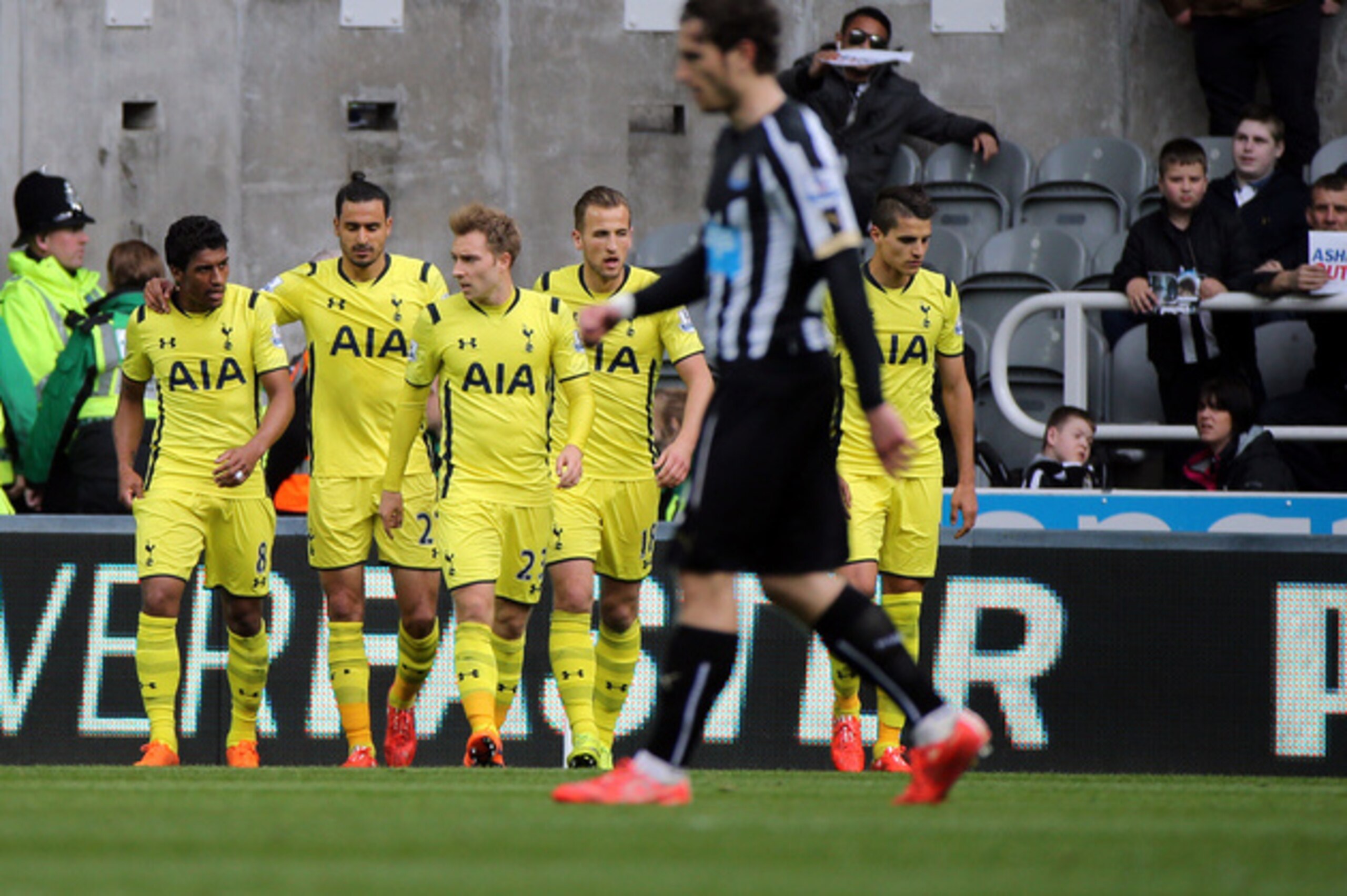 Nacer Chadli is congratulated by his team-mates after his 30th minute opener.