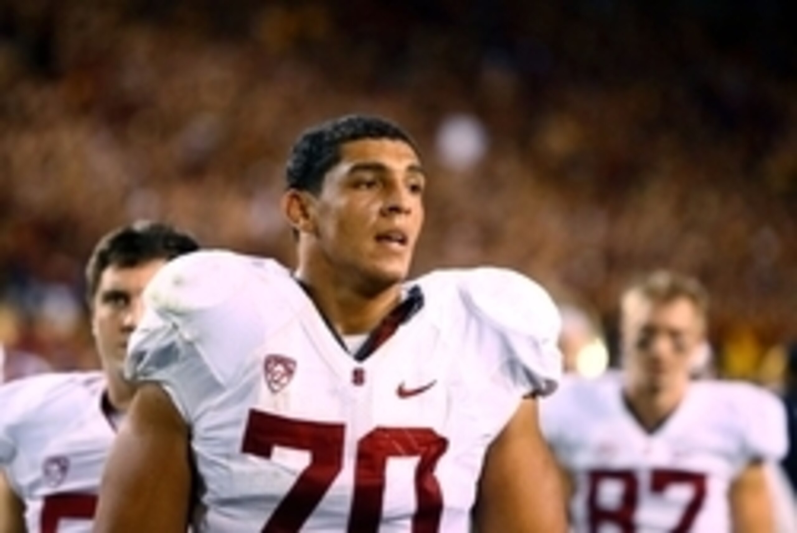 Oct 18, 2014; Tempe, AZ, USA; Stanford Cardinal offensive tackle Andrus Peat (70) against the Arizona State Sun Devils at Sun Devil Stadium. The Sun Devils defeated the Cardinal 26-10. Mandatory Credit: Mark J. Rebilas-USA TODAY Sports