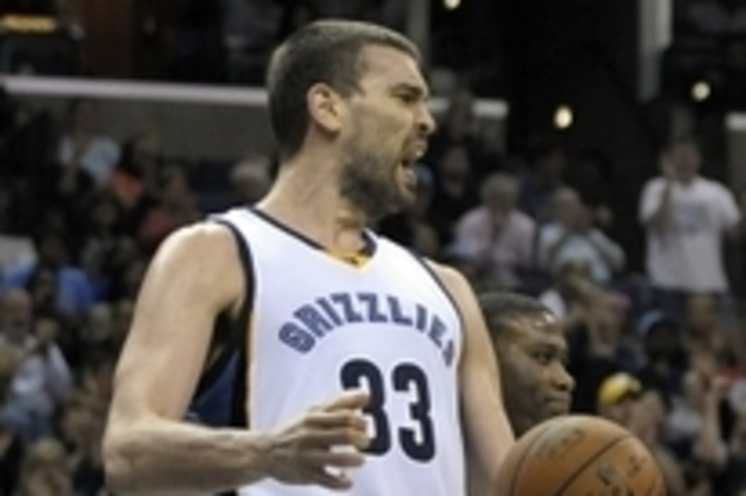 Apr 15, 2015; Memphis, TN, USA; Memphis Grizzlies center Marc Gasol (33) reacts during the game against the Indiana Pacers at FedExForum. Memphis Grizzlies beat Indiana Pacers 95-83 Mandatory Credit: Justin Ford-USA TODAY Sports Apr 15, 2015; Memphis, TN, USA; Memphis Grizzlies center Marc Gasol (33) reacts during the game against the Indiana Pacers at FedExForum. Memphis Grizzlies beat Indiana Pacers 95-83 Mandatory Credit: Justin Ford-USA TODAY Sports