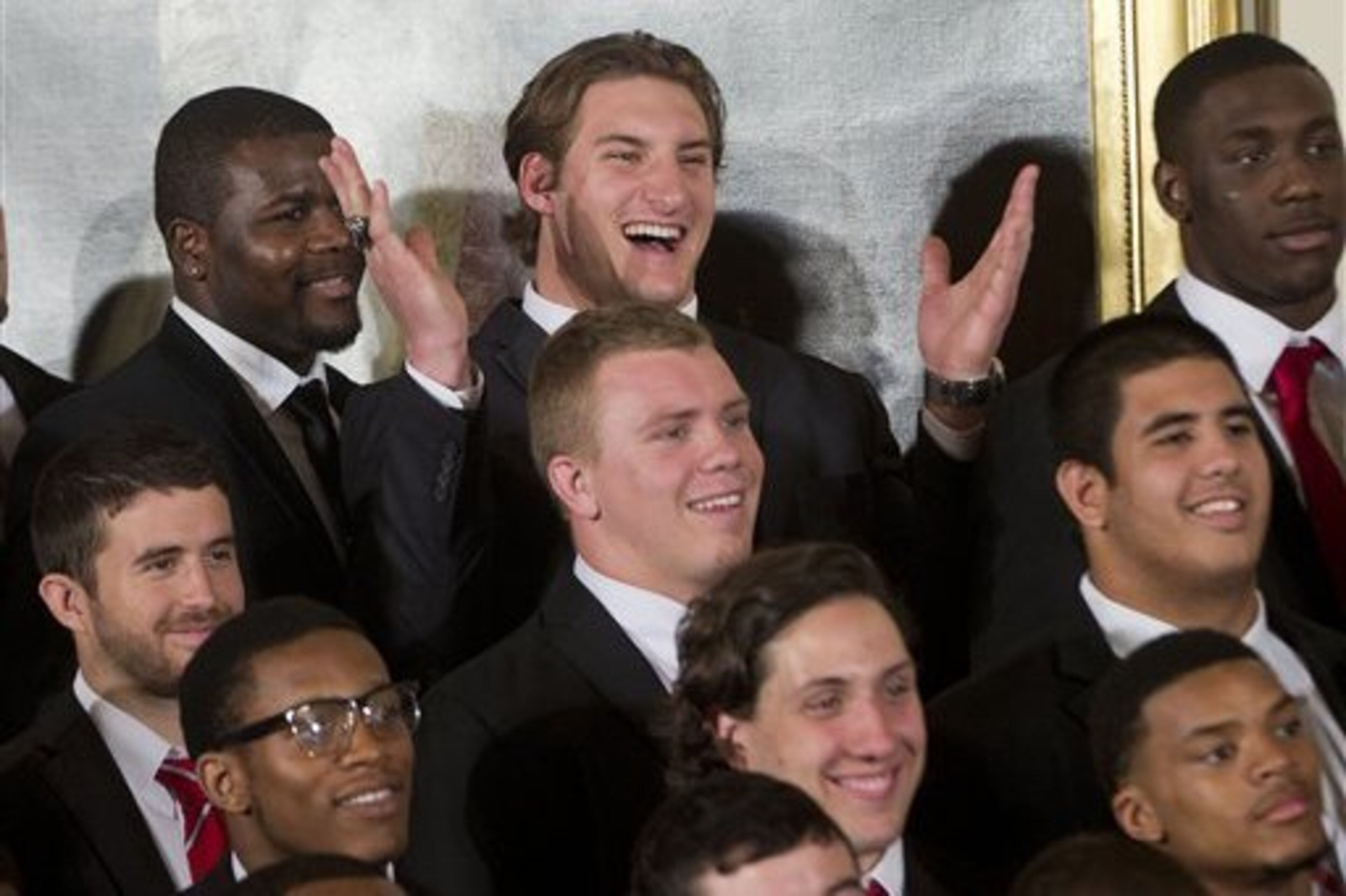 Joey Bosa shrugs for Barack Obama at the White House.