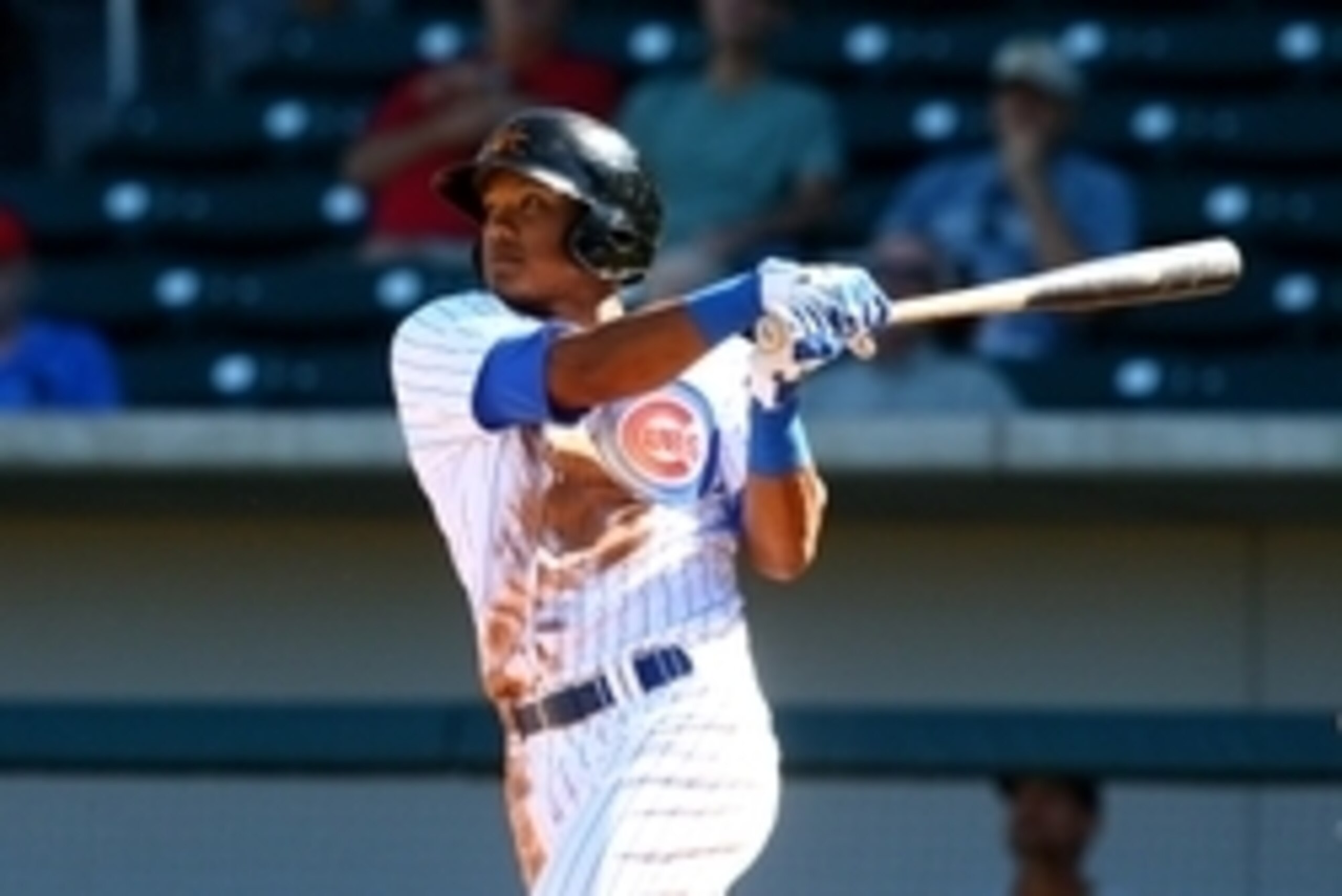 Oct. 14, 2014; Mesa, AZ, USA; Chicago Cubs shortstop Addison Russell plays for the Mesa Solar Sox during an Arizona Fall League game against the Scottsdale Scorpions at Salt River Field. Mandatory Credit: Mark J. Rebilas-USA TODAY Sports Oct. 14, 2014; Mesa, AZ, USA; Chicago Cubs shortstop Addison Russell plays for the Mesa Solar Sox during an Arizona Fall League game against the Scottsdale Scorpions at Salt River Field. Mandatory Credit: Mark J. Rebilas-USA TODAY Sports