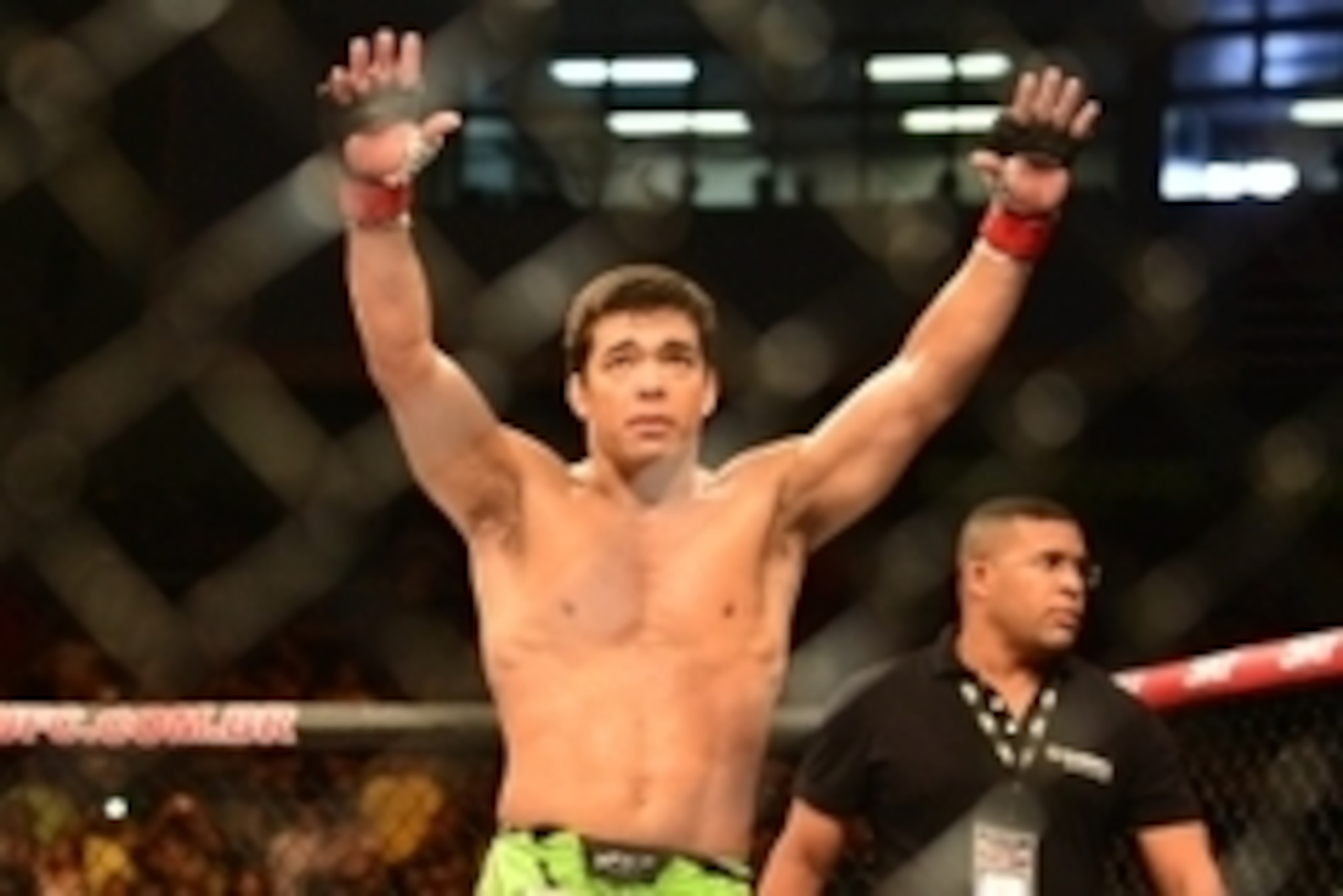Dec 20, 2014; Barueri, SP, Brazil; Lyoto Machida (red gloves) celebrates after defeating C.B. Dollaway (blue gloves) during UFC Fight Night at Jose Correa Arena. Mandatory Credit: Jason Silva-USA TODAY Sports