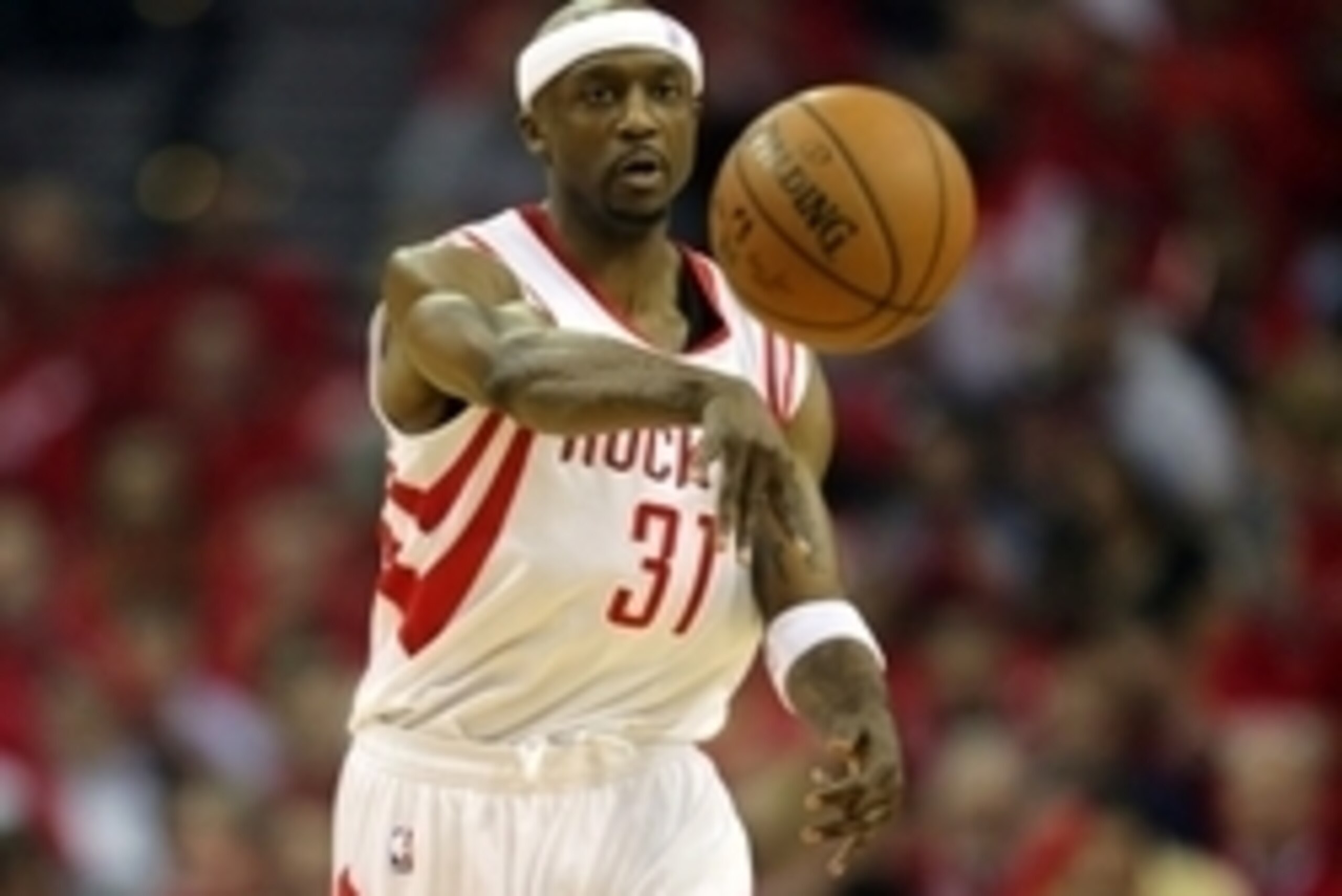 Apr 21, 2015; Houston, TX, USA; Houston Rockets guard Jason Terry (31) passes the ball against the Dallas Mavericks in the first half in game two of the first round of the NBA Playoffs at Toyota Center. Mandatory Credit: Thomas B. Shea-USA TODAY Sports