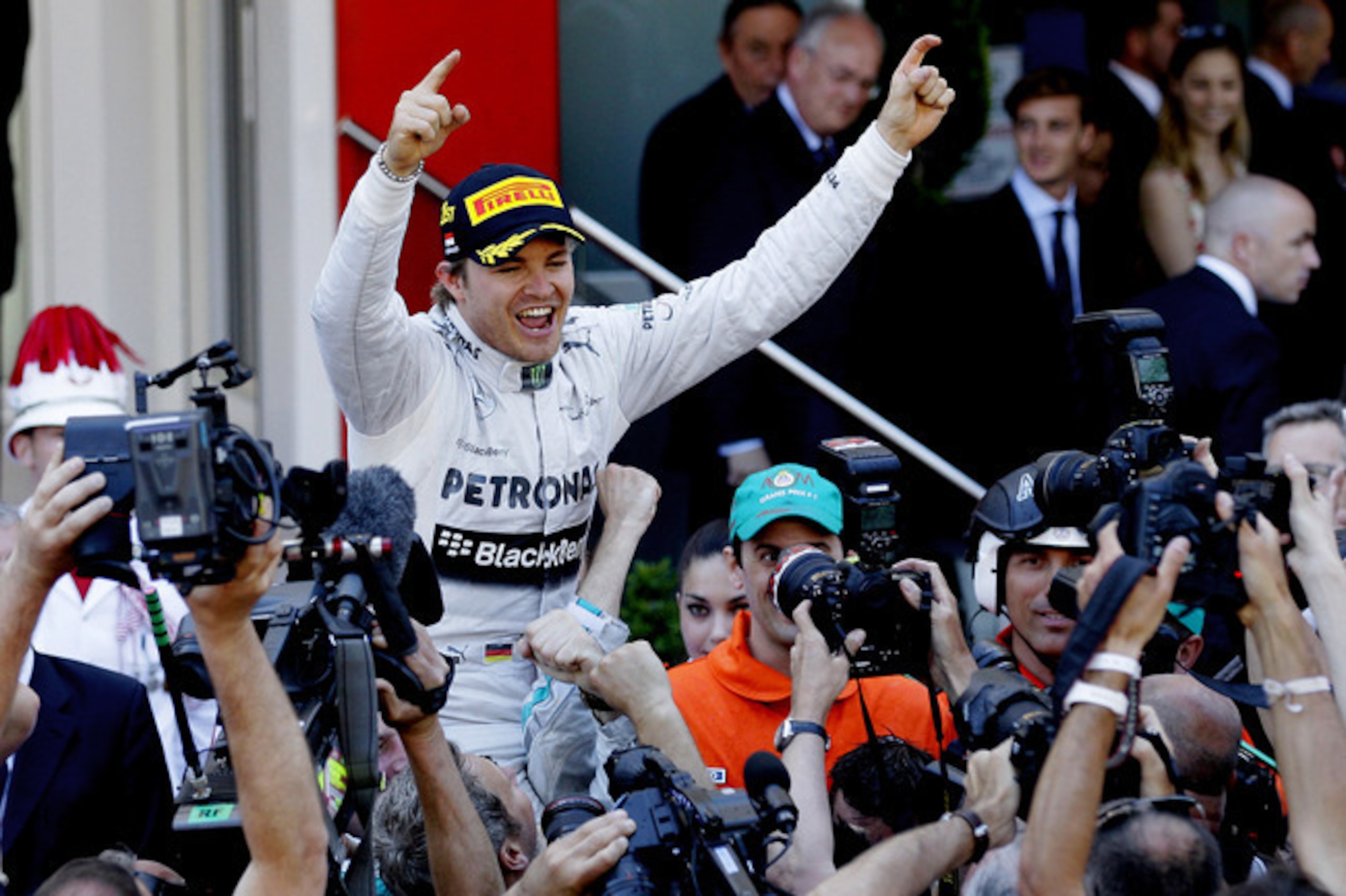 Nico Rosberg celebrates his 2013 Monaco triumph.