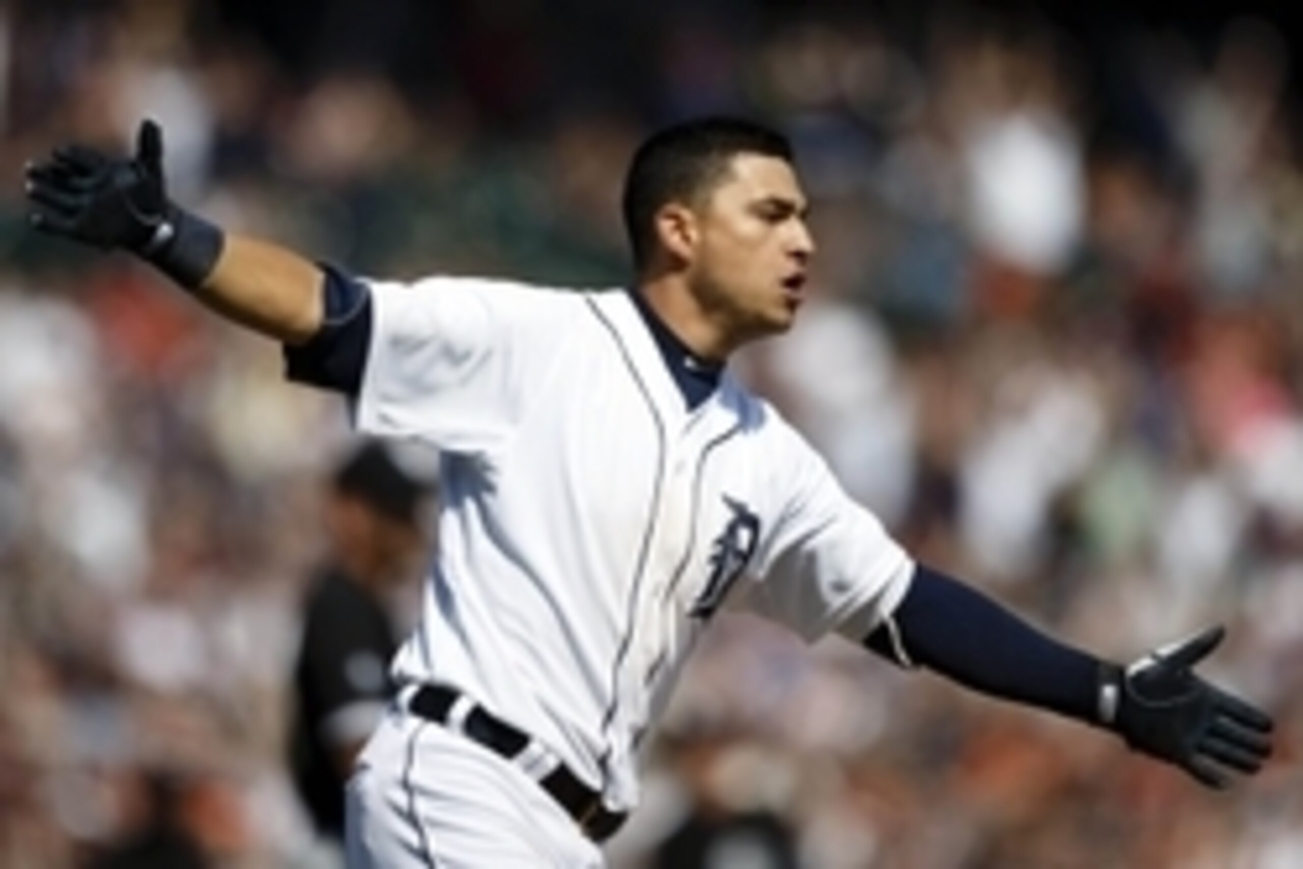Apr 17, 2015; Detroit, MI, USA; Detroit Tigers shortstop Jose Iglesias (1) celebrates after he hits a game winning RBI single in the ninth inning against the Chicago White Sox at Comerica Park. Detroit won 2-1. Mandatory Credit: Rick Osentoski-USA TODAY S Apr 17, 2015; Detroit, MI, USA; Detroit Tigers shortstop Jose Iglesias (1) celebrates after he hits a game winning RBI single in the ninth inning against the Chicago White Sox at Comerica Park. Detroit won 2-1. Mandatory Credit: Rick Osentoski-USA TODAY S