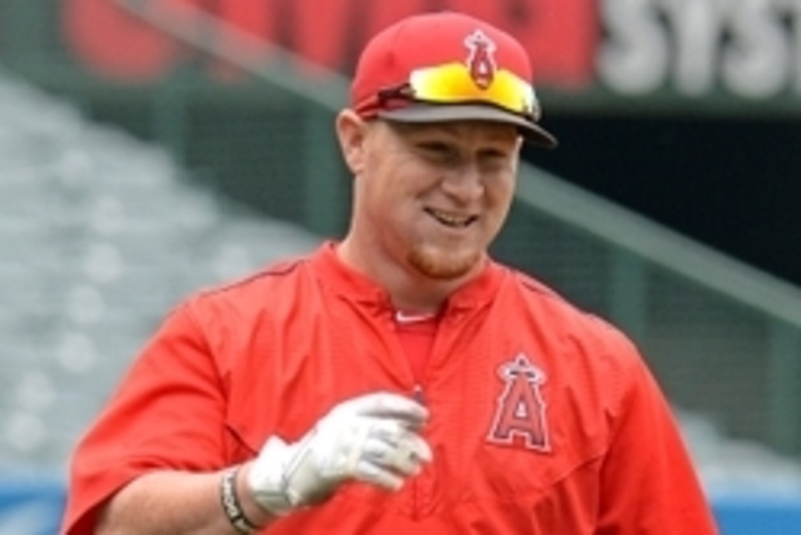 Apr 22, 2015; Anaheim, CA, USA; Los Angeles Angels right fielder Kole Calhoun (56) warms up before the game against the Oakland Athletics at Angel Stadium of Anaheim. Mandatory Credit: Jayne Kamin-Oncea-USA TODAY Sports