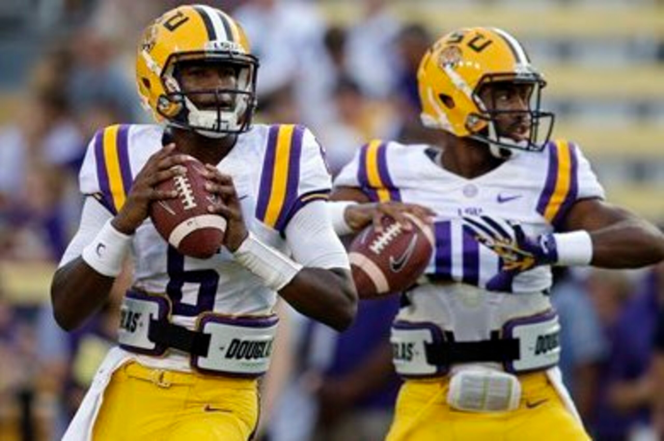 LSU QBs Brandon Harris (left) and Anthony Jennings (right)