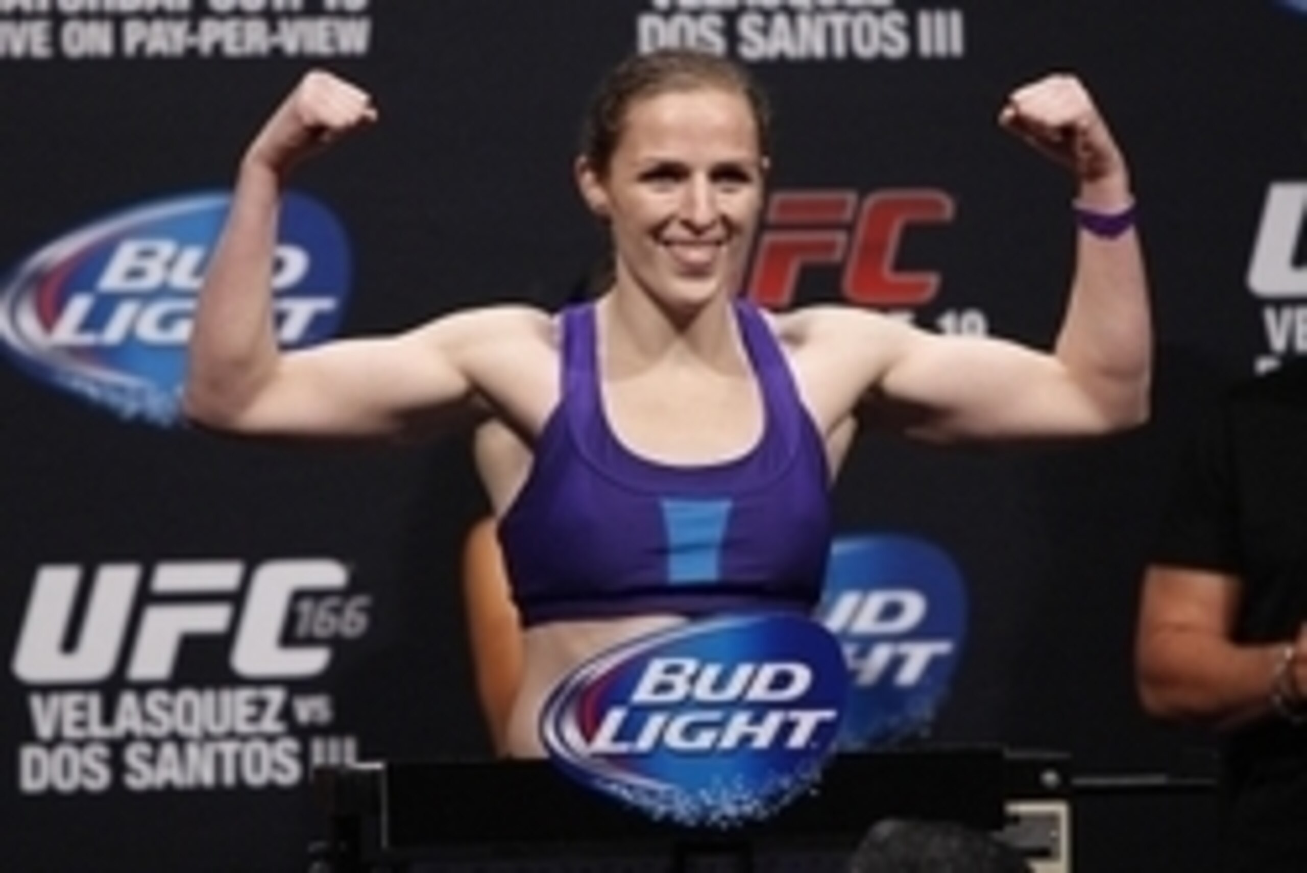 Oct 18, 2013; Houston, TX, USA; Sarah Kaufman during the weigh-in for UFC 166 at Toyota Center. Mandatory Credit: Andrew Richardson-USA TODAY Sports