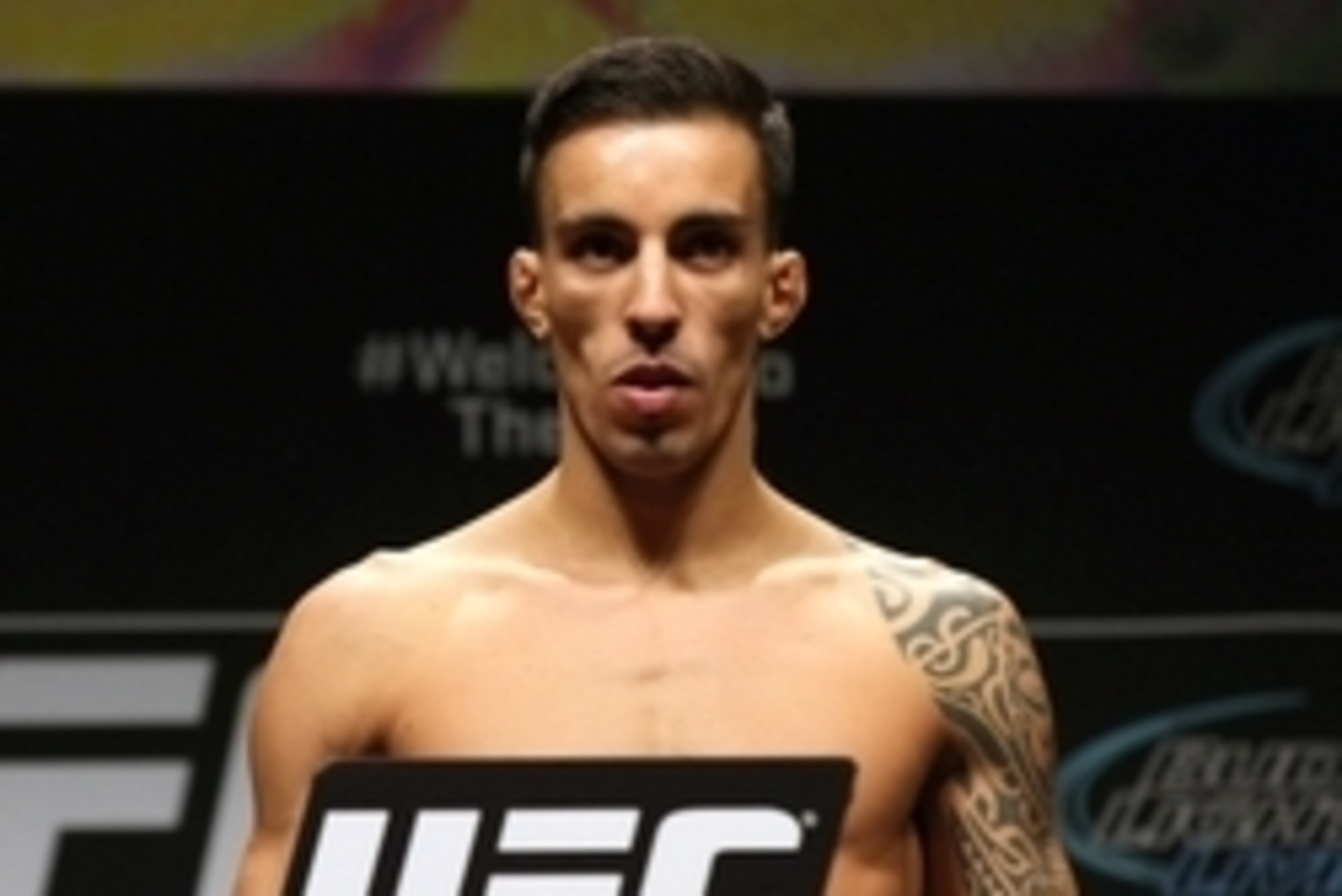 Apr 24, 2015; Montreal, Quebec, CAN; Thomas Almeida stands on the scale during weigh-ins for UFC 186 at Metropolis. Mandatory Credit: Jean-Yves Ahern-USA TODAY Sports