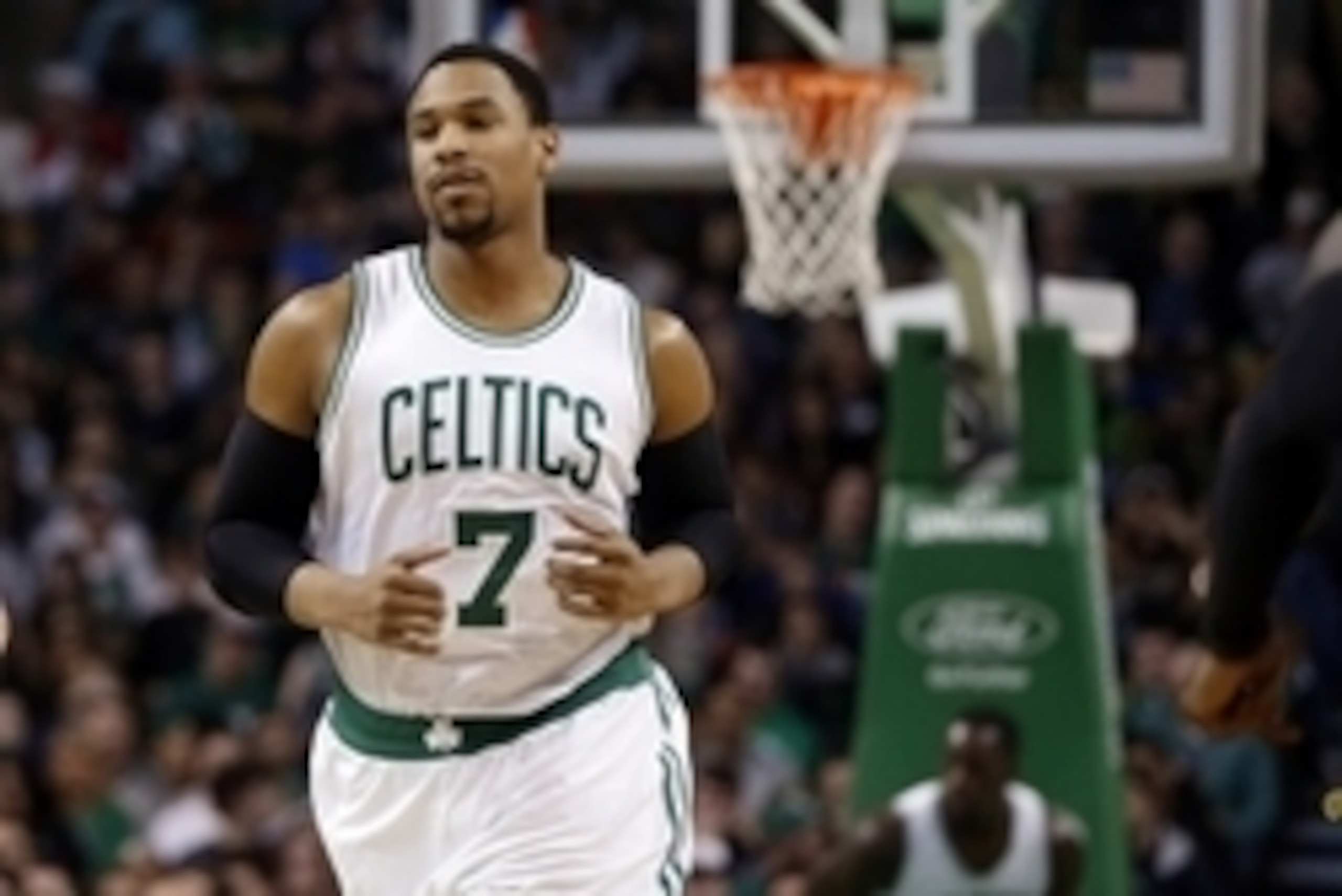Apr 3, 2015; Boston, MA, USA; Boston Celtics forward Jared Sullinger (7) on the court against the Milwaukee Bucks in the second half at TD Garden. The Bucks defeated the Celtics 110 to 101. Mandatory Credit: David Butler II-USA TODAY Sports