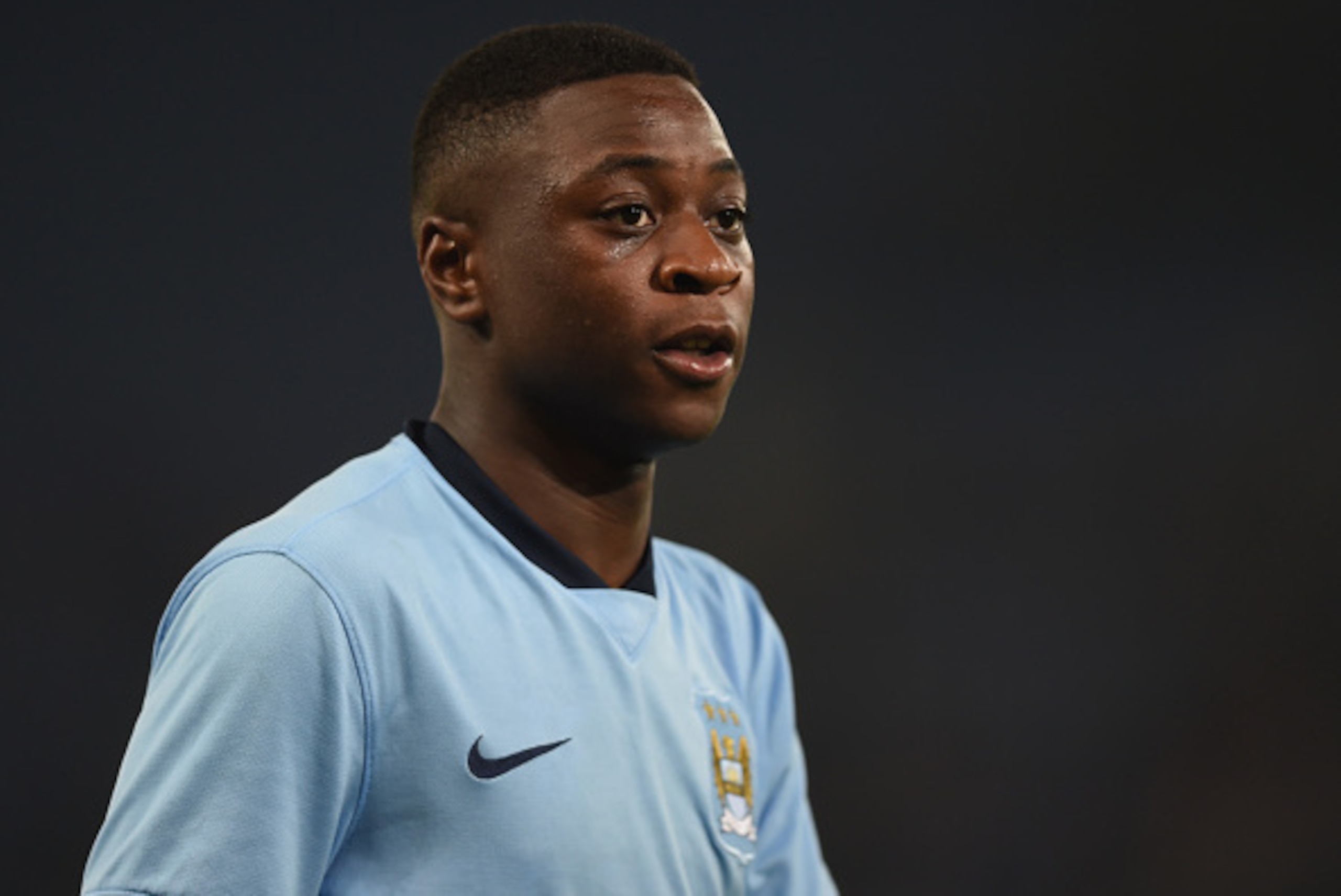 LEICESTER, ENGLAND - APRIL 08: Aaron Nemane of Manchester City looks on during the FA Youth Cup semi-final, second leg between Leicester City and Manchester City at The King Power Stadium on April 8, 2015 in Leicester, England.  (Photo by Michael Regan/Ge