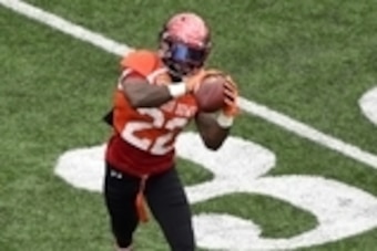 Jan 22, 2015; Mobile, AL, USA; North squad defensive corner Quinten Rollins of Miami (Ohio) (22) runs through drills during Senior Bowl practice at Ladd-Peebles Stadium. Mandatory Credit: John David Mercer-USA TODAY Sports