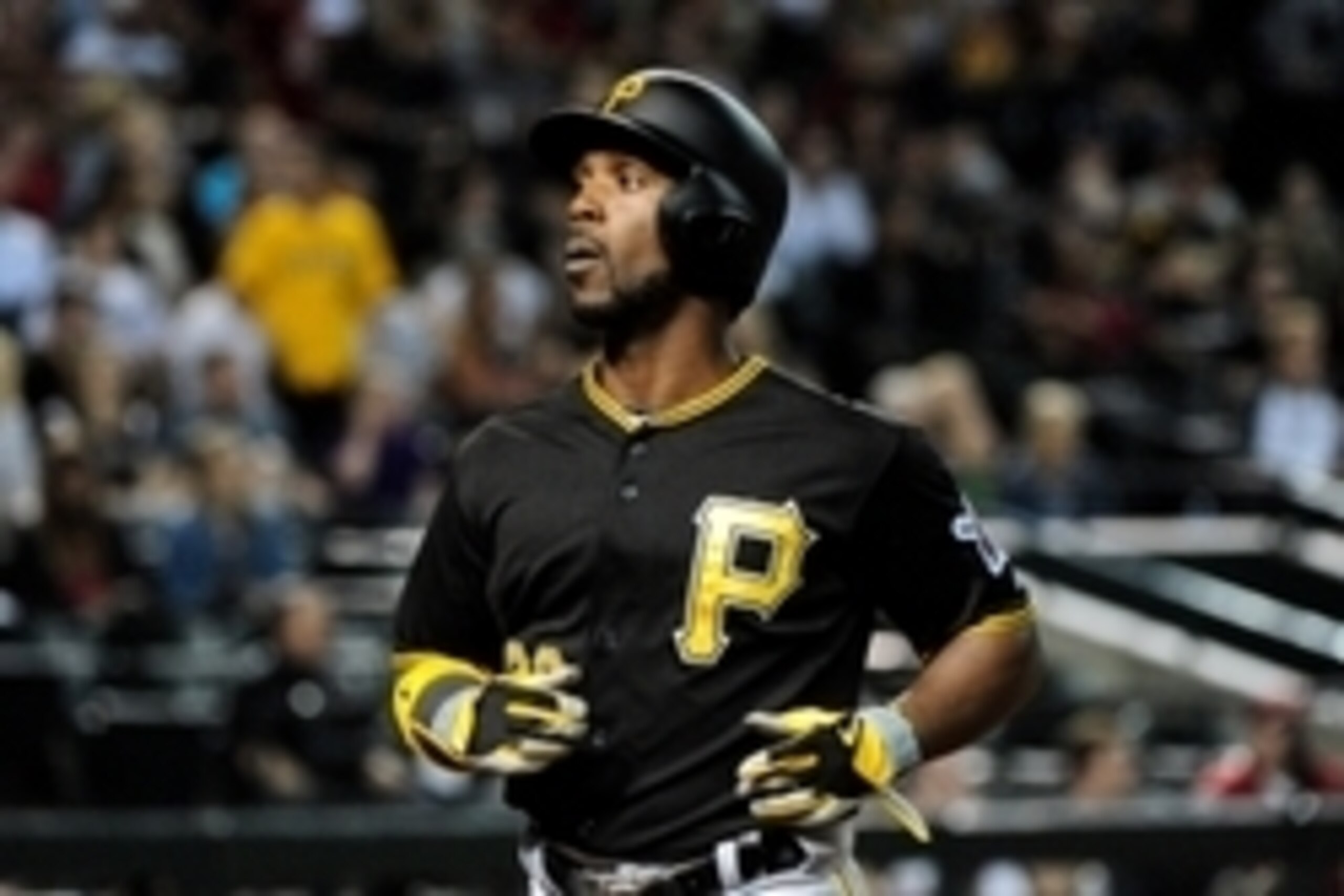 Apr 24, 2015; Phoenix, AZ, USA; Pittsburgh Pirates center fielder Andrew McCutchen (22) scores on an RBI double by second baseman Neil Walker (not pictured) during the eighth inning against the Arizona Diamondbacks at Chase Field. Mandatory Credit: Matt K Apr 24, 2015; Phoenix, AZ, USA; Pittsburgh Pirates center fielder Andrew McCutchen (22) scores on an RBI double by second baseman Neil Walker (not pictured) during the eighth inning against the Arizona Diamondbacks at Chase Field. Mandatory Credit: Matt K