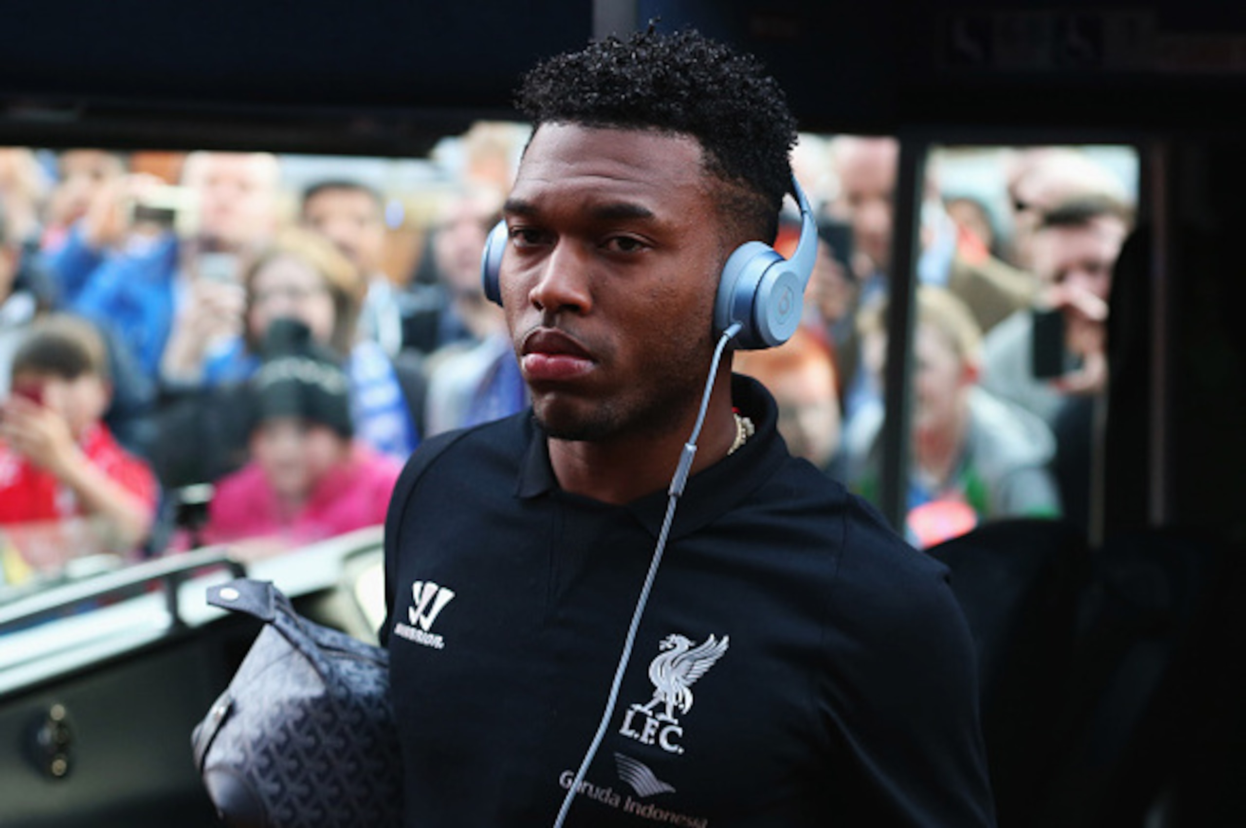 BLACKBURN, ENGLAND - APRIL 08:  Daniel Sturridge of Liverpool arrives prior to the FA Cup Quarter Final Replay match between Blackburn Rovers and Liverpool at Ewood Park on April 8, 2015 in Blackburn, England.  (Photo by Jan Kruger/Getty Images)