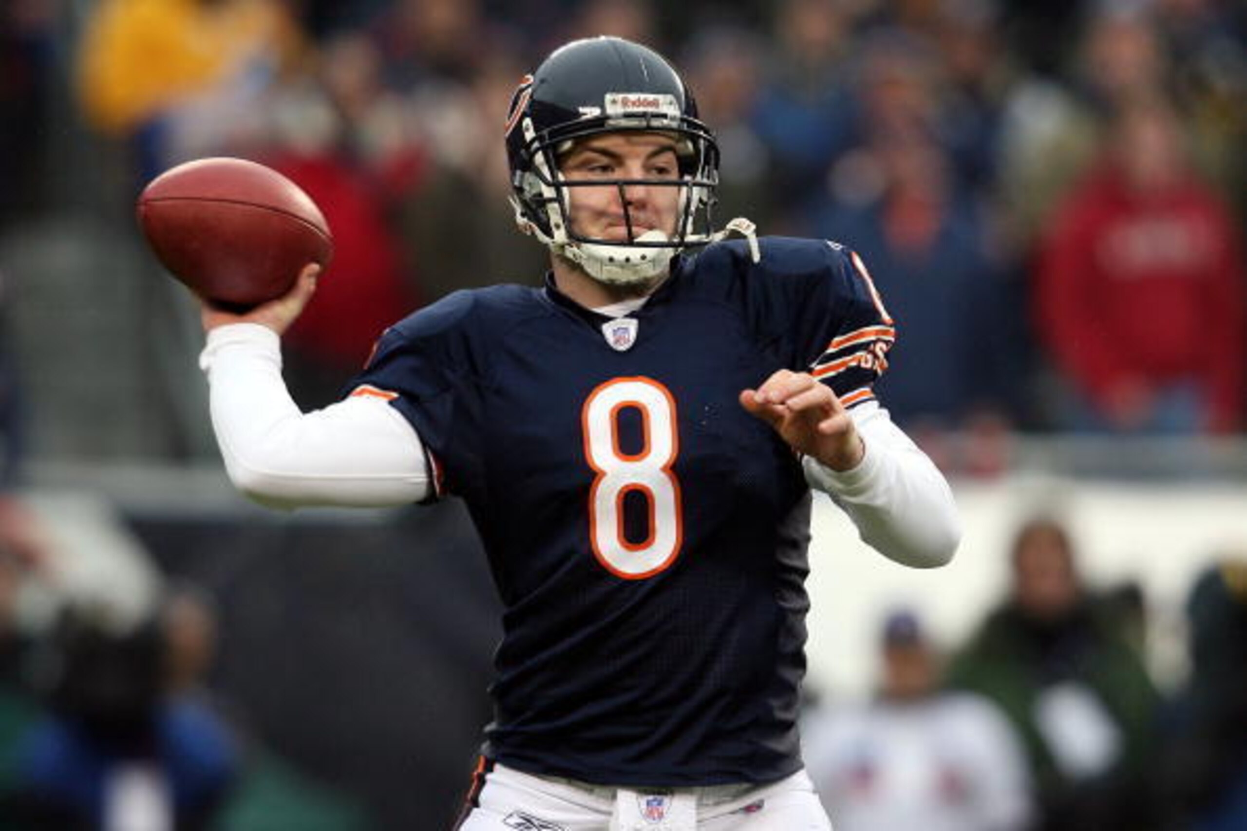 CHICAGO - JANUARY 21:  Rex Grossman #8 of the Chicago Bears drops back against the New Orleans Saints in the first quarter during the NFC Championship Game on January 21, 2007 at Soldier Field in Chicago, Illinois.  (Photo by Nick Laham/Getty Images)