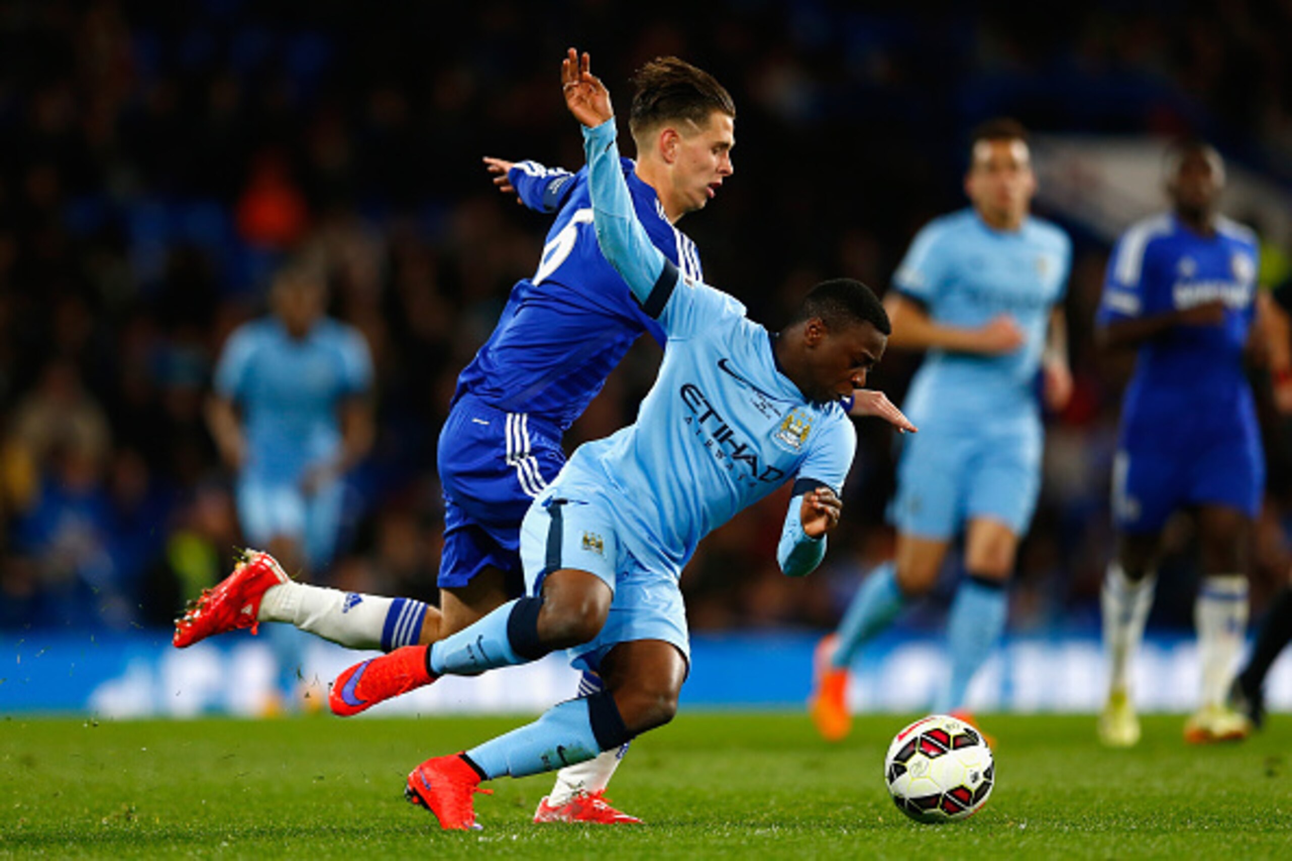 LONDON, ENGLAND - APRIL 27: Aron Nemane of Man City battles with Charlie Colkett of Chelsea during the FA Youth Cup Final second leg match between Chelsea and Manchester City at Stamford Bridge on April 27, 2015 in London, England. (Photo by Julian Finn LONDON, ENGLAND - APRIL 27: Aron Nemane of Man City battles with Charlie Colkett of Chelsea during the FA Youth Cup Final second leg match between Chelsea and Manchester City at Stamford Bridge on April 27, 2015 in London, England. (Photo by Julian Finn