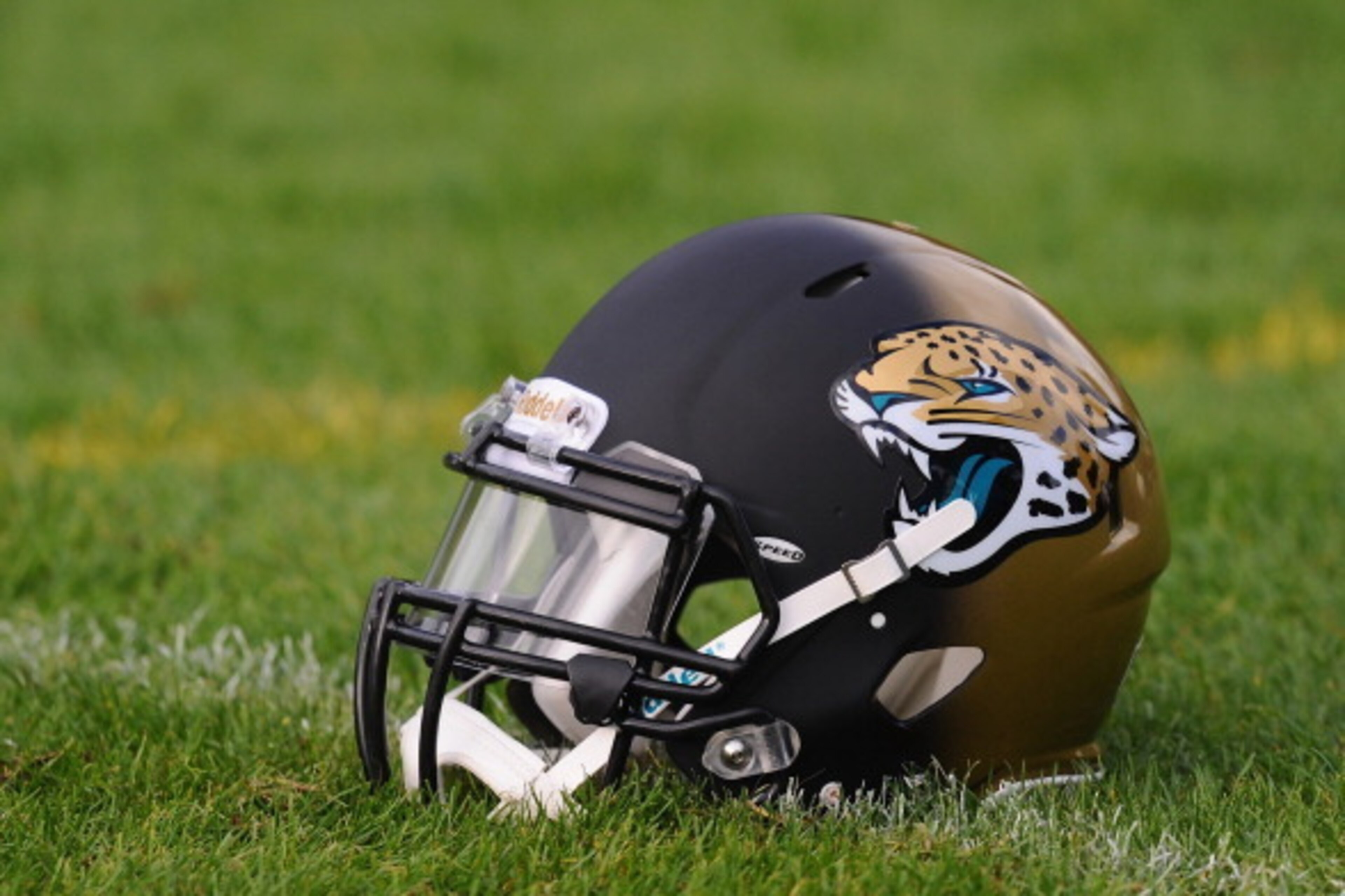 BAGSHOT, ENGLAND - OCTOBER 25:  The Jacksonville Jaguars logo visible during a training session at Pennyhill Park Hotel ahead of Sunday's NFL match at Wembley Stadium between Jacksonville Jaguars and San Francisco 49ers on October 25, 2013 in Bagshot, Eng