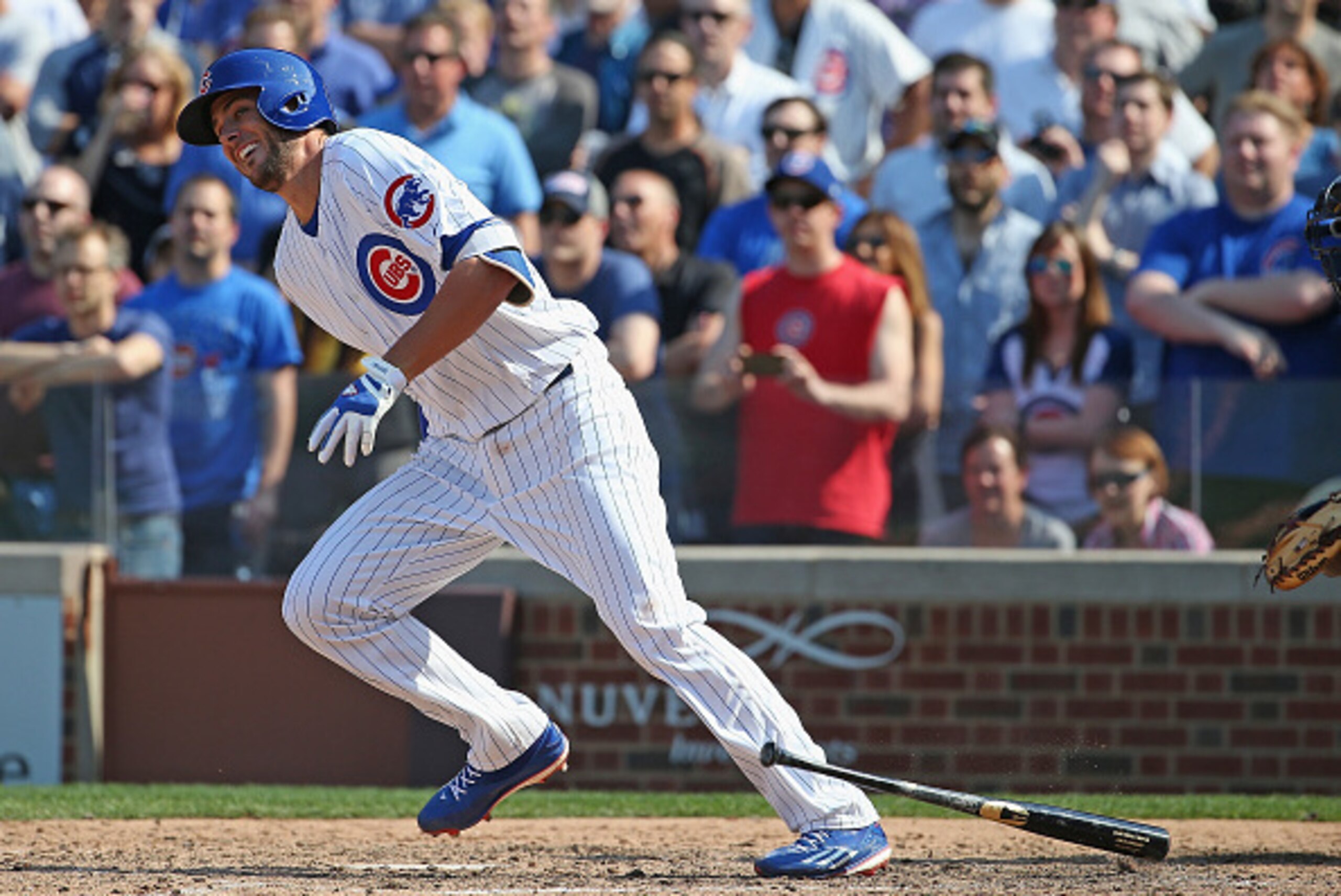 CHICAGO, IL - APRIL 17:  Kris Bryant #17 of the Chicago Cubs grounds out in the 7th inning against the San Diego Padres at Wrigley Field on April 17, 2015 in Chicago, Illinois. The Padres defeated the Cubs 5-4.  (Photo by Jonathan Daniel/Getty Images)