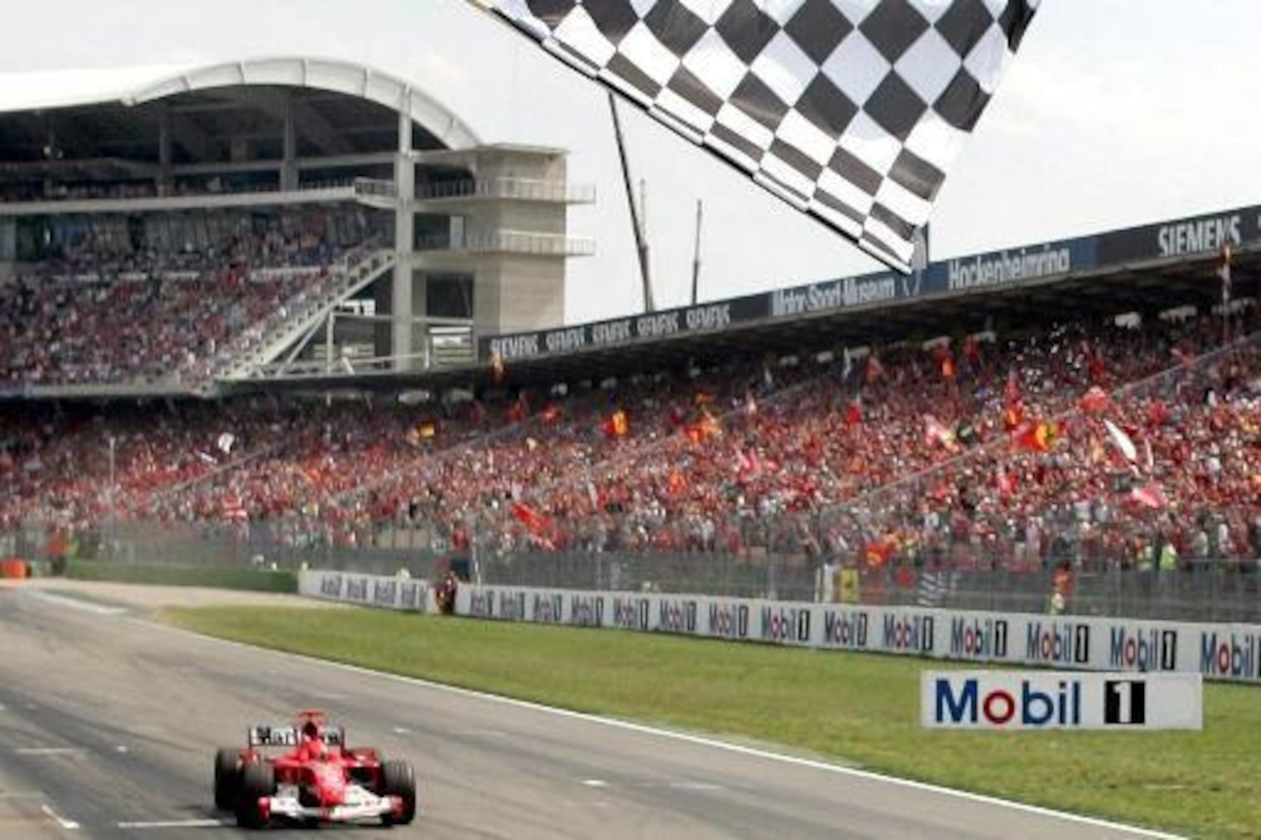The grandstands were full when Schumacher won at Hockenheim in 2004.