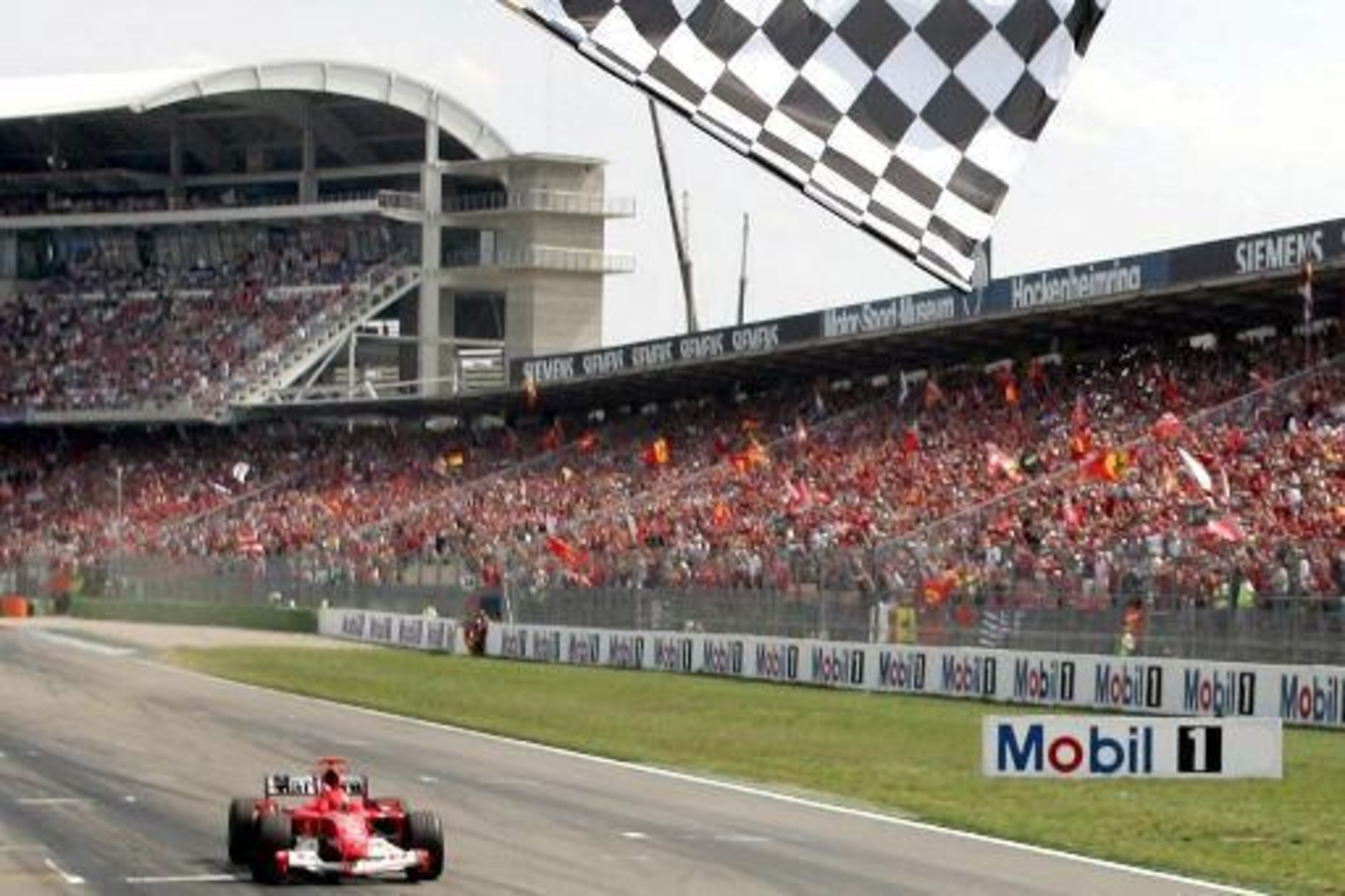 The grandstands were full when Schumacher won at Hockenheim in 2004.