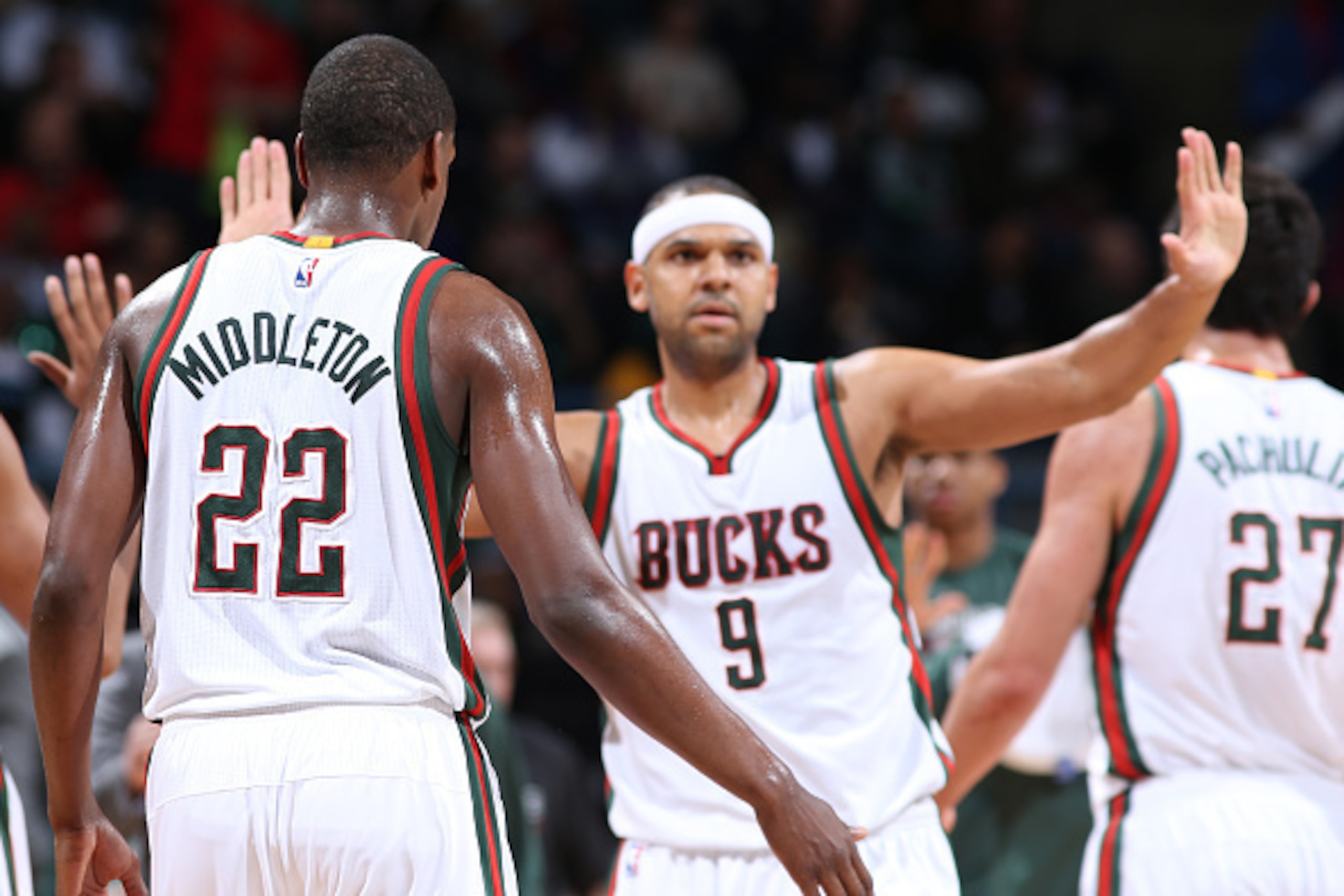MILWAUKEE, WI - APRIL 8: Khris Middleton #22 of the Milwaukee Bucks during the game against the Cleveland Cavaliers on April 8, 2015 at BMO Harris Bradley Center in Milwaukee, Wisconsin. NOTE TO USER: User expressly acknowledges and agrees that, by downlo