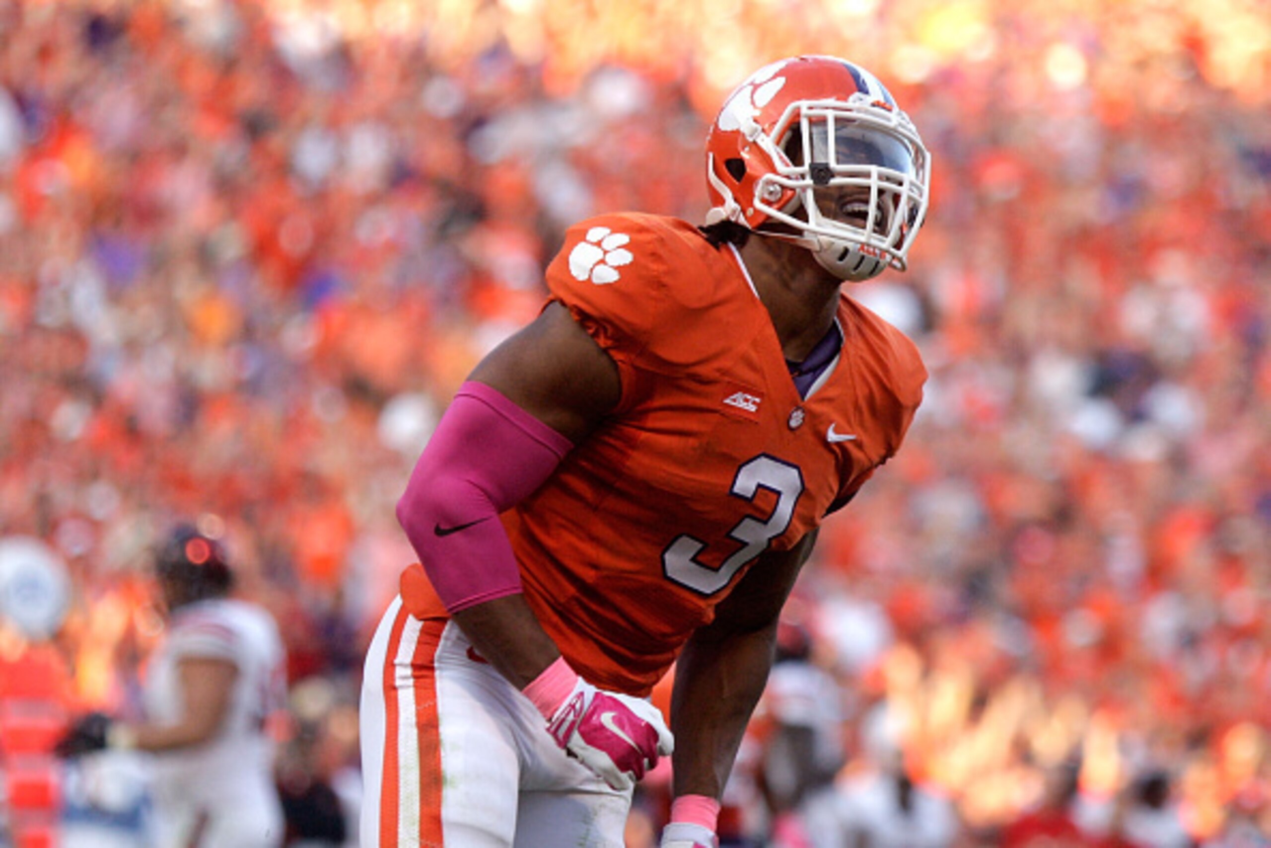 CLEMSON, SC - OCTOBER 11: Vic Beasley #3 of the Clemson Tigers reacts after blocking a pass attempt against the Louisville Cardinals during the game at Memorial Stadium on October 11, 2014 in Clemson, South Carolina. (Photo by Tyler Smith/Getty Images) CLEMSON, SC - OCTOBER 11: Vic Beasley #3 of the Clemson Tigers reacts after blocking a pass attempt against the Louisville Cardinals during the game at Memorial Stadium on October 11, 2014 in Clemson, South Carolina. (Photo by Tyler Smith/Getty Images)