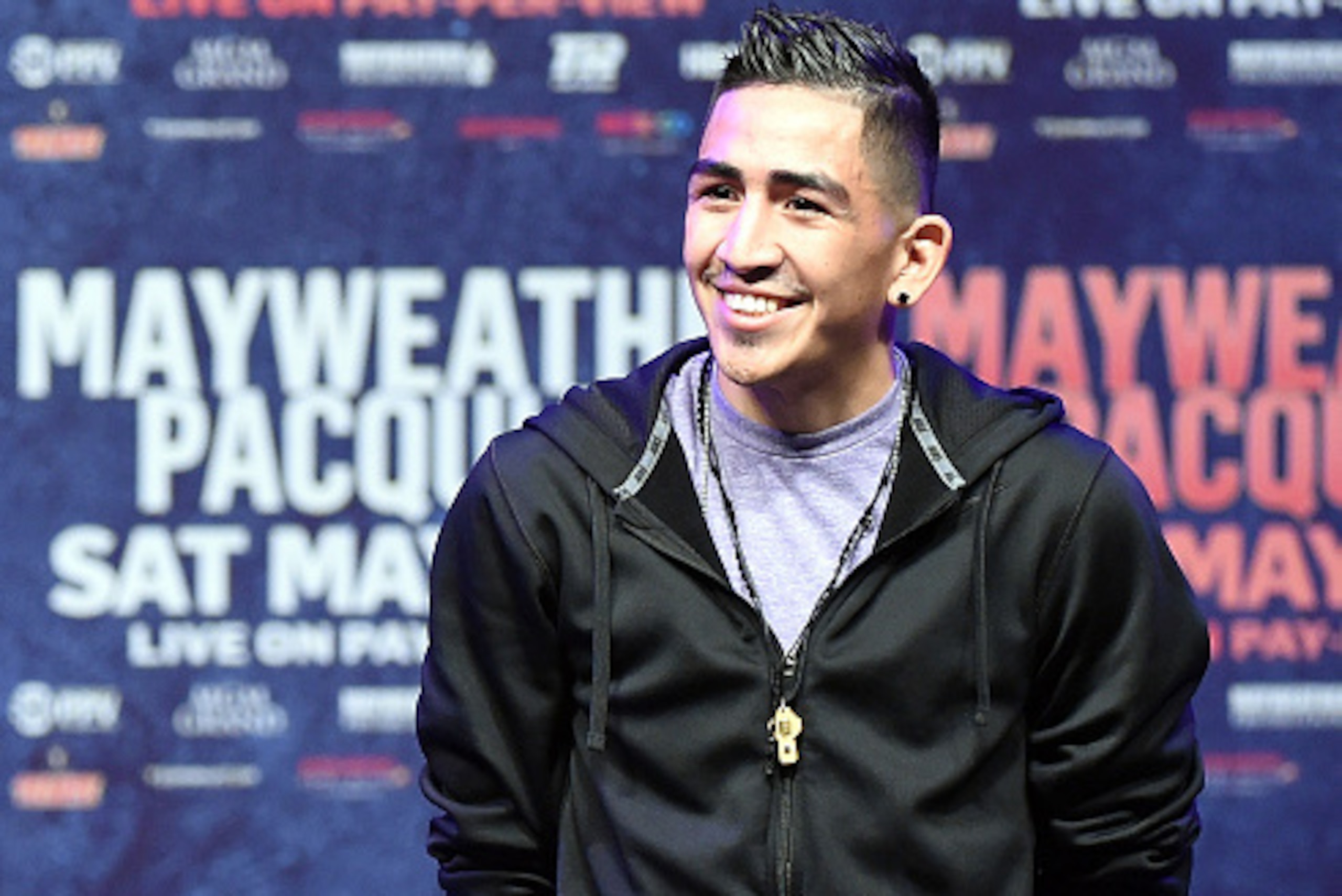 LAS VEGAS, NV - APRIL 28: WBC super bantamweight champion Leo Santa Cruz is introduced at MGM Grand Garden Arena on April 28, 2015 in Las Vegas, Nevada. Santa Cruz will fight Jose Cayetano on the undercard of the Floyd Mayweather Jr. and Manny Pacquiao w LAS VEGAS, NV - APRIL 28: WBC super bantamweight champion Leo Santa Cruz is introduced at MGM Grand Garden Arena on April 28, 2015 in Las Vegas, Nevada. Santa Cruz will fight Jose Cayetano on the undercard of the Floyd Mayweather Jr. and Manny Pacquiao w