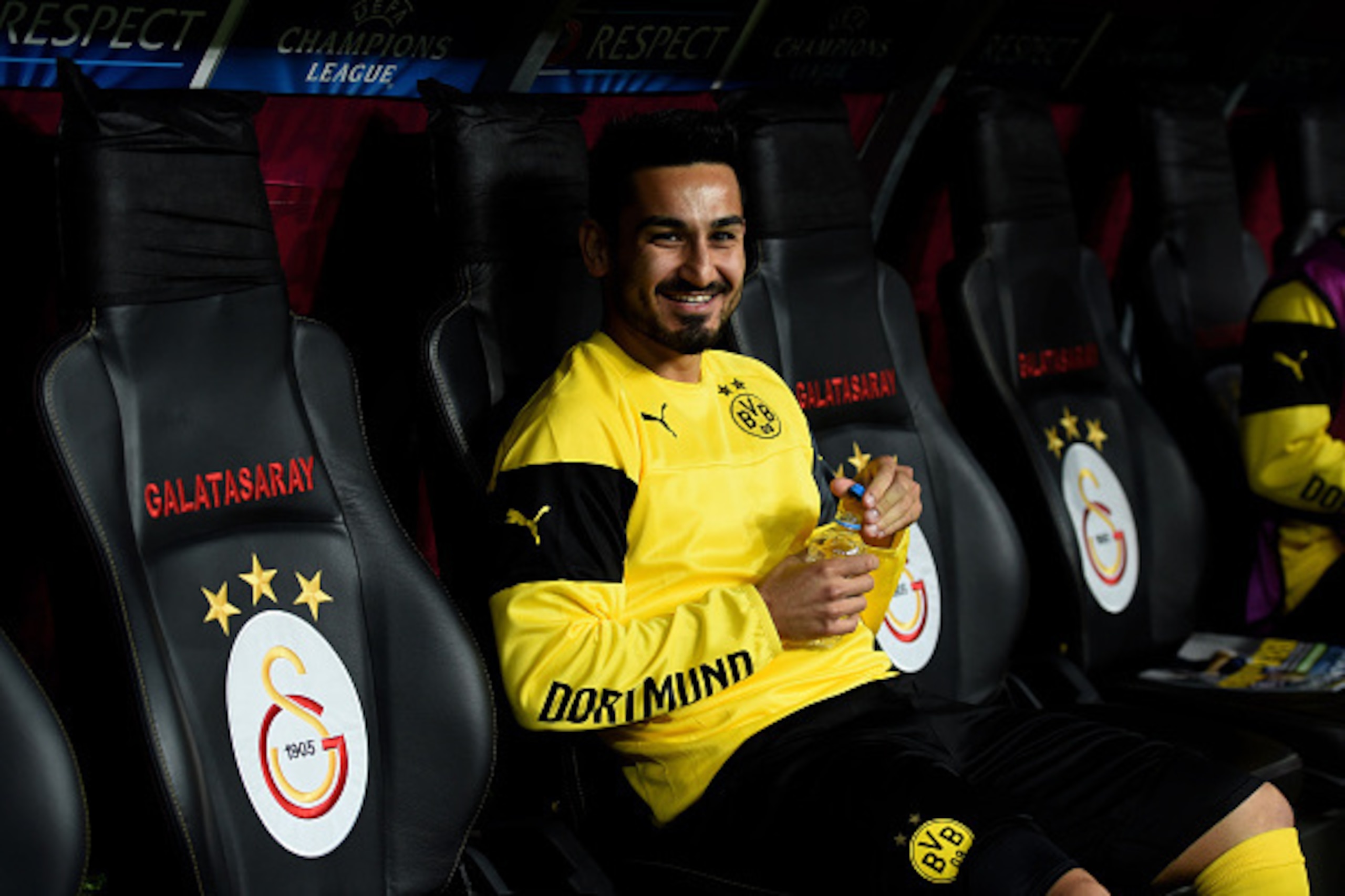 ISTANBUL, TURKEY - OCTOBER 22:  Substitute Ilkay Gundogan of Borussia Dortmund looks on from the bench during UEFA Champions League Group D match between Galatasaray and Borussia Dortmund at Turk Telekom Arena on October 22, 2014 in Istanbul, Turkey.  (Ph