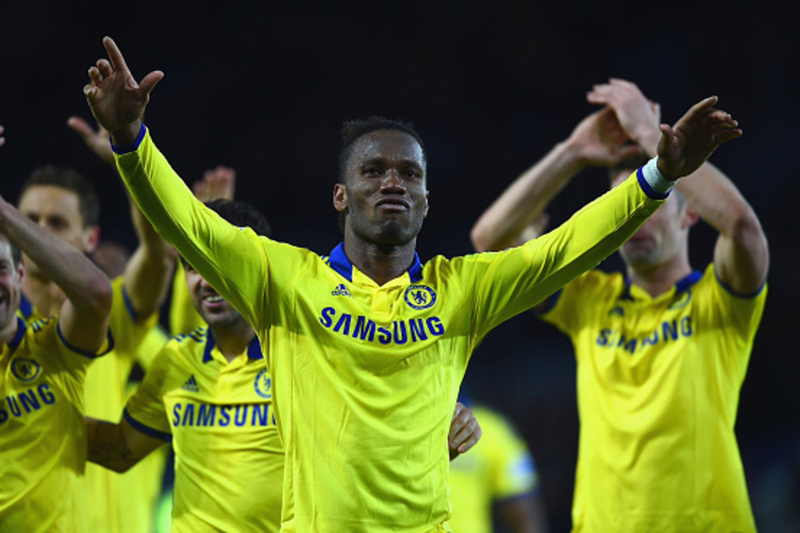 LEICESTER, ENGLAND - APRIL 29: Didier Drogba of Chelsea celebrates victory after the Barclays Premier League match between Leicester City and Chelsea at The King Power Stadium on April 29, 2015 in Leicester, England. (Photo by Laurence Griffiths/Getty I LEICESTER, ENGLAND - APRIL 29: Didier Drogba of Chelsea celebrates victory after the Barclays Premier League match between Leicester City and Chelsea at The King Power Stadium on April 29, 2015 in Leicester, England. (Photo by Laurence Griffiths/Getty I